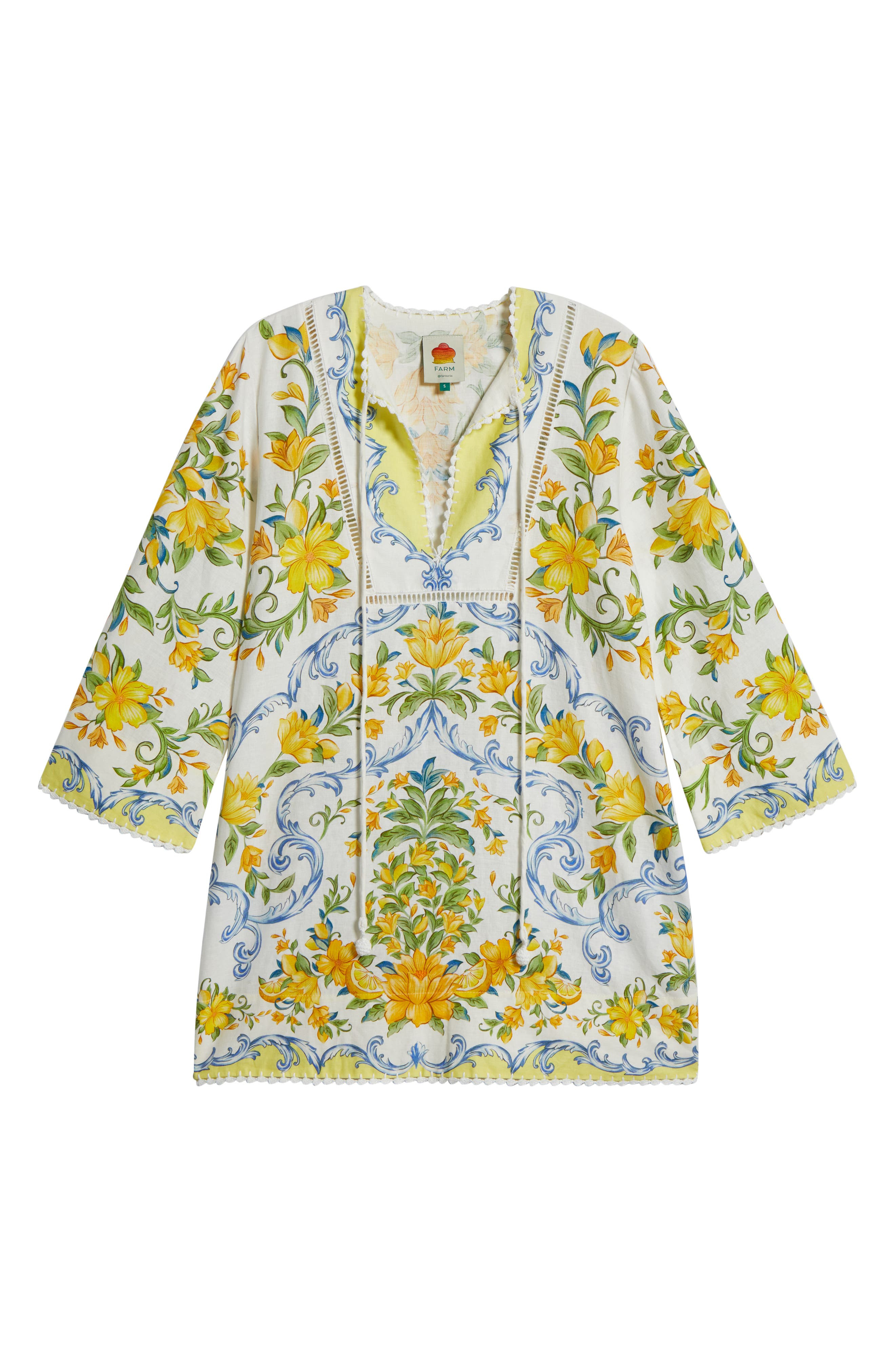 FARM Rio Sicily Floral Linen Blend Cover-Up Minidress in Off-White at Nordstrom - 5