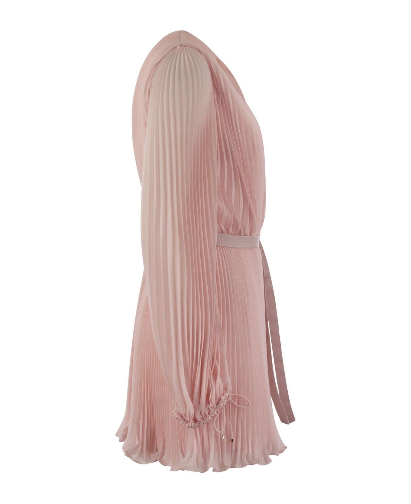 V-neck Pleated Mini Dress - 3