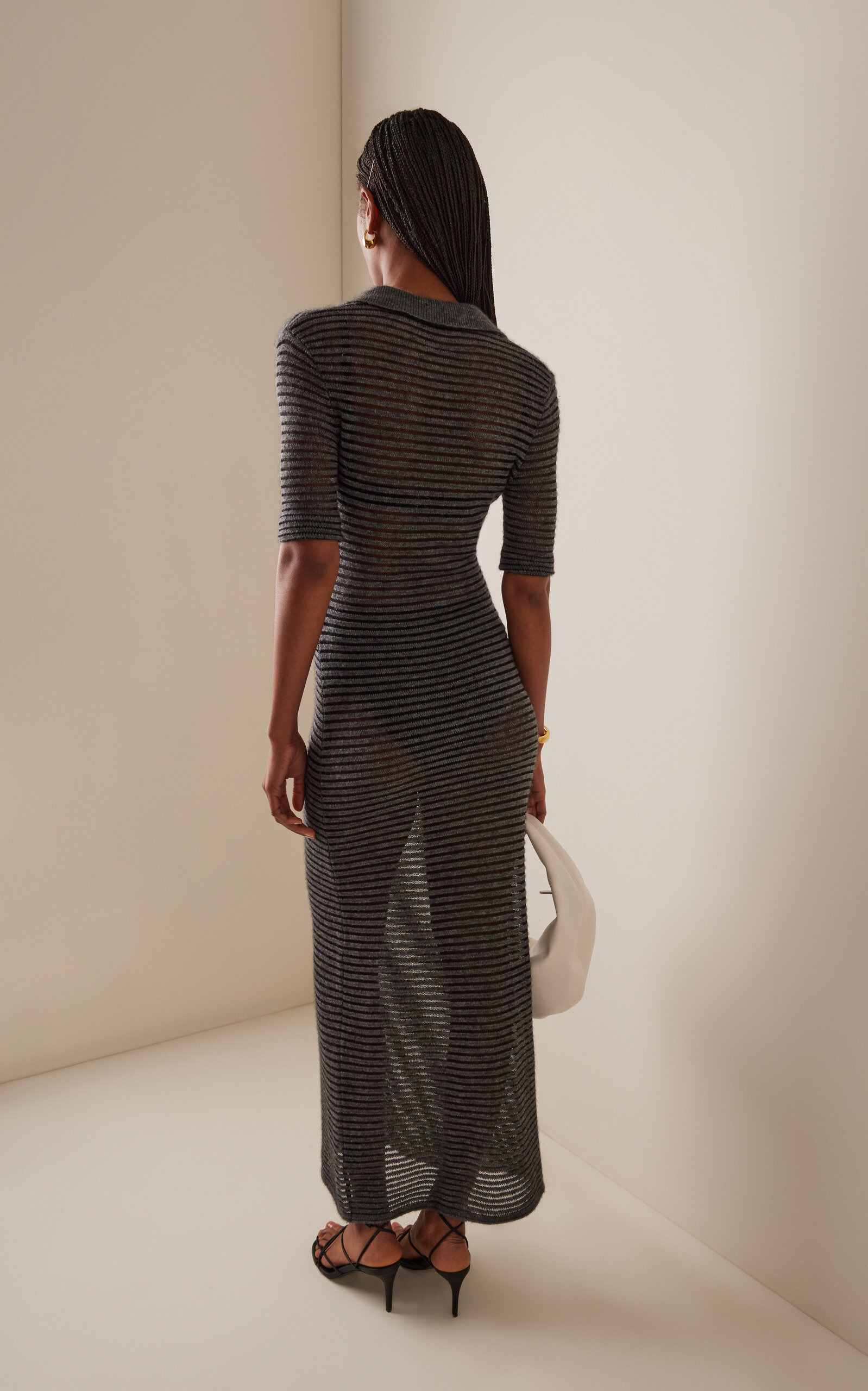 Meline Striped Wool, Cashmere and Silk Maxi Polo Dress stripe - 4