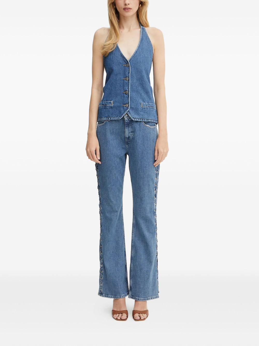 lace-up jeans - 2