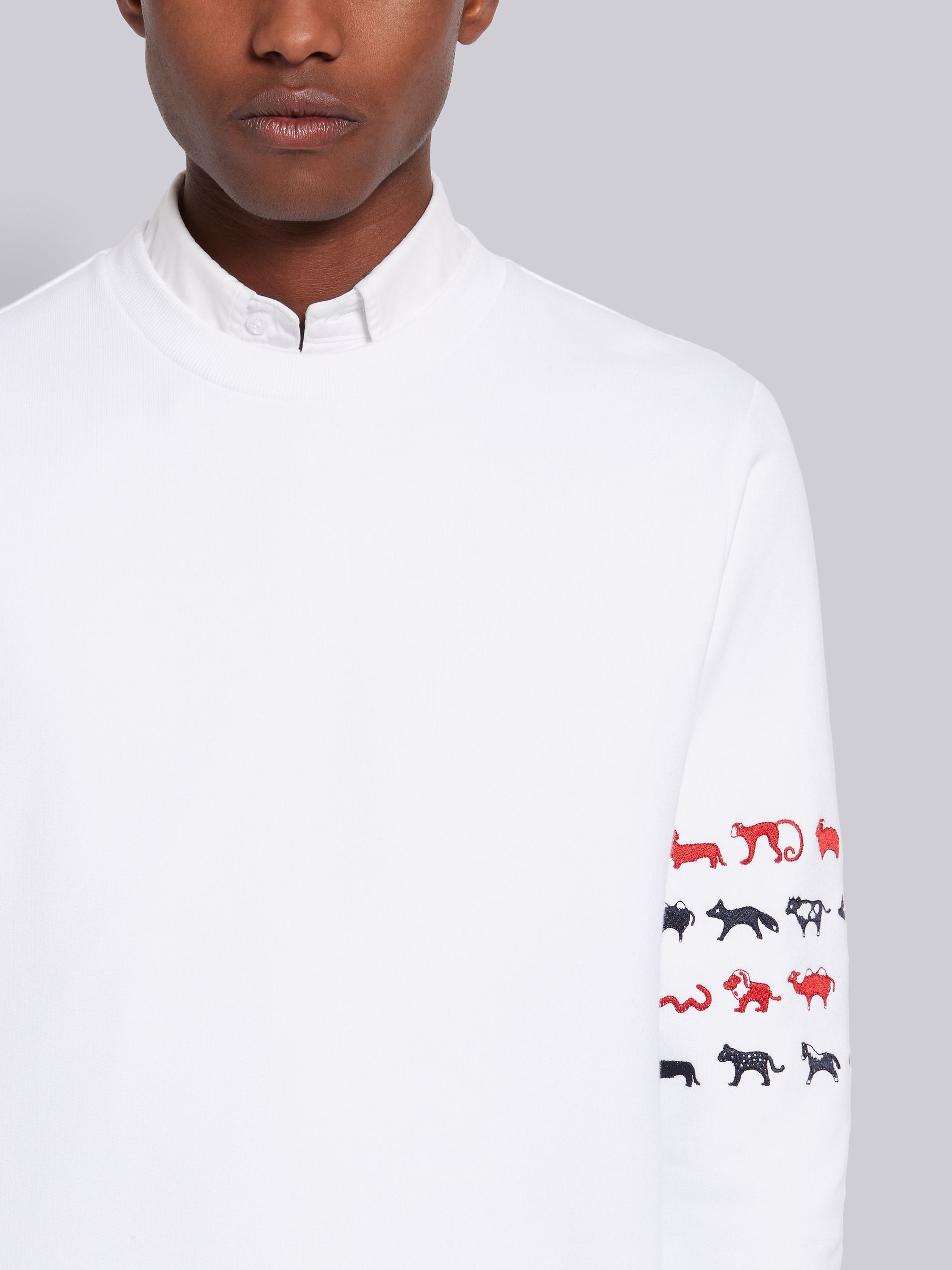 White Classic Loopback Relaxed Fit Animal Icon 4-Bar Crewneck Sweatshirt - 5