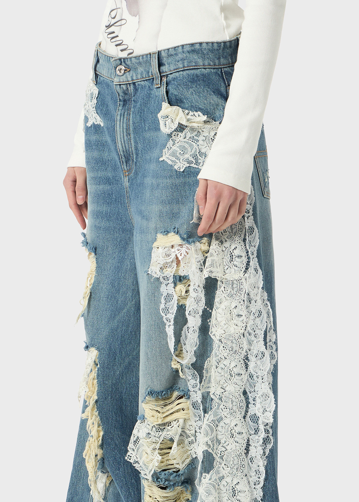 DESTROYED EXTRA BAGGY JEANS WITH LACE TRIM - 5