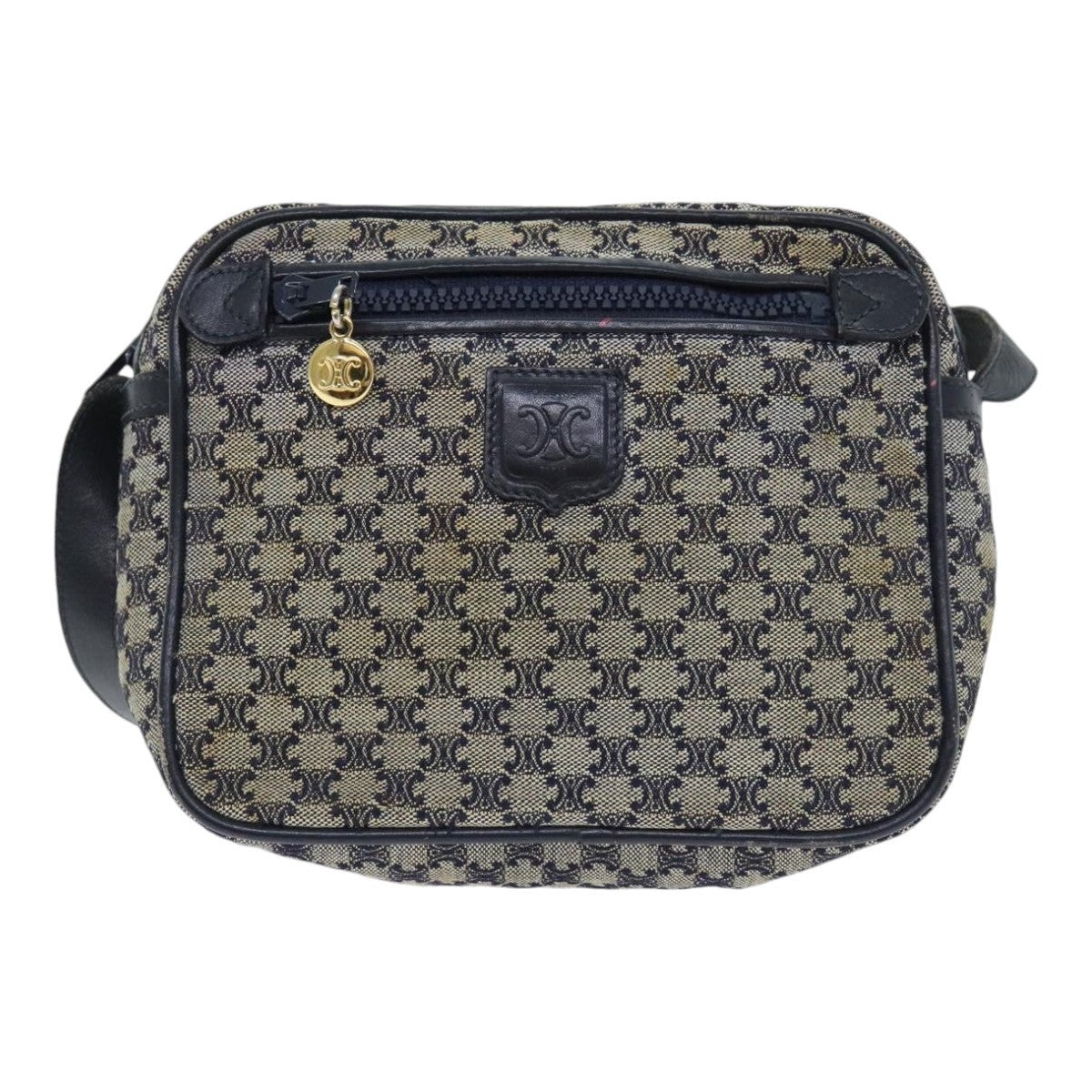 CELINE Macadam Canvas Shoulder Bag Navy Gold - 13