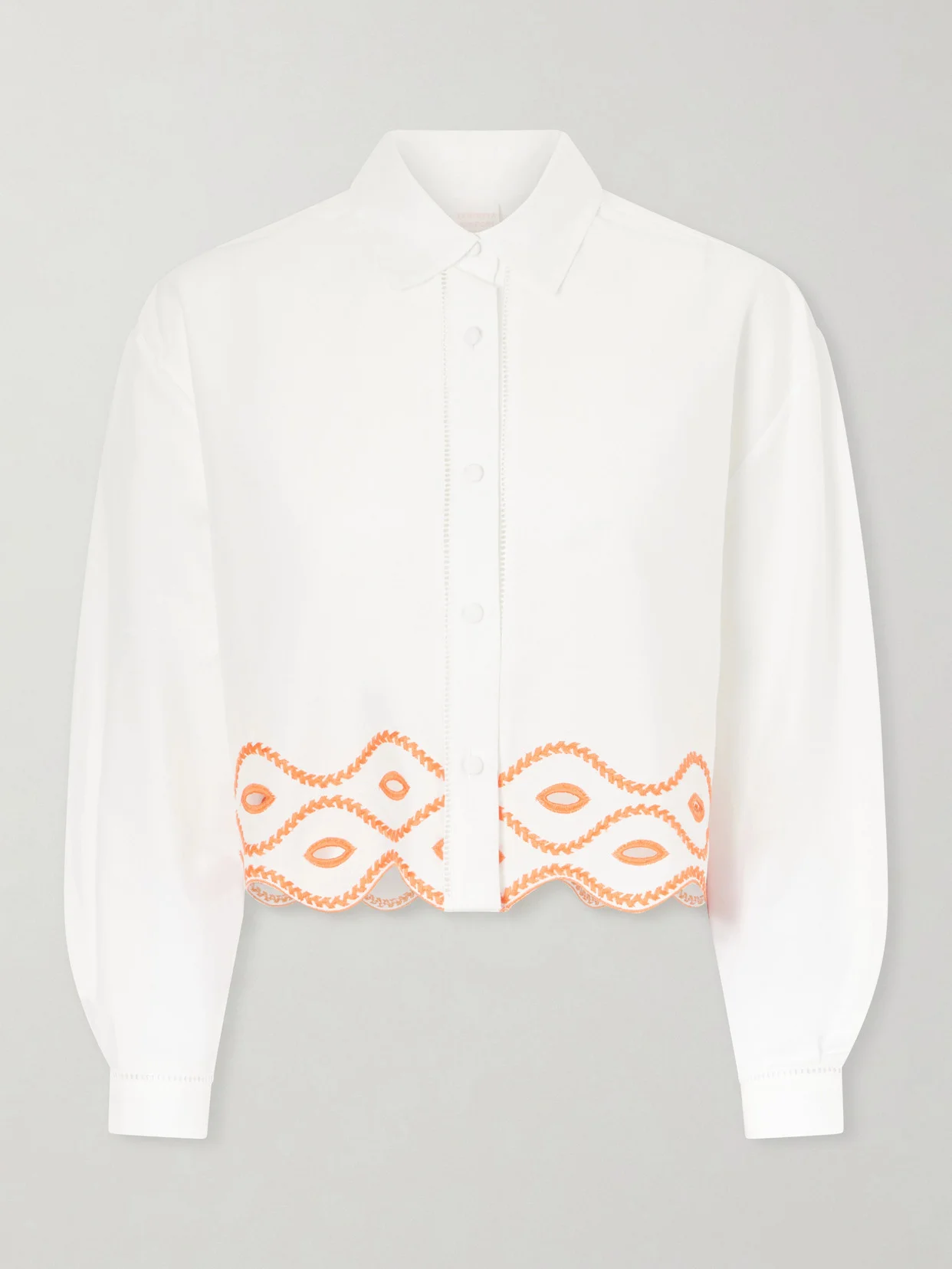 Assia Cropped Broderie Anglaise-trimmed Cotton-voile Shirt - 1