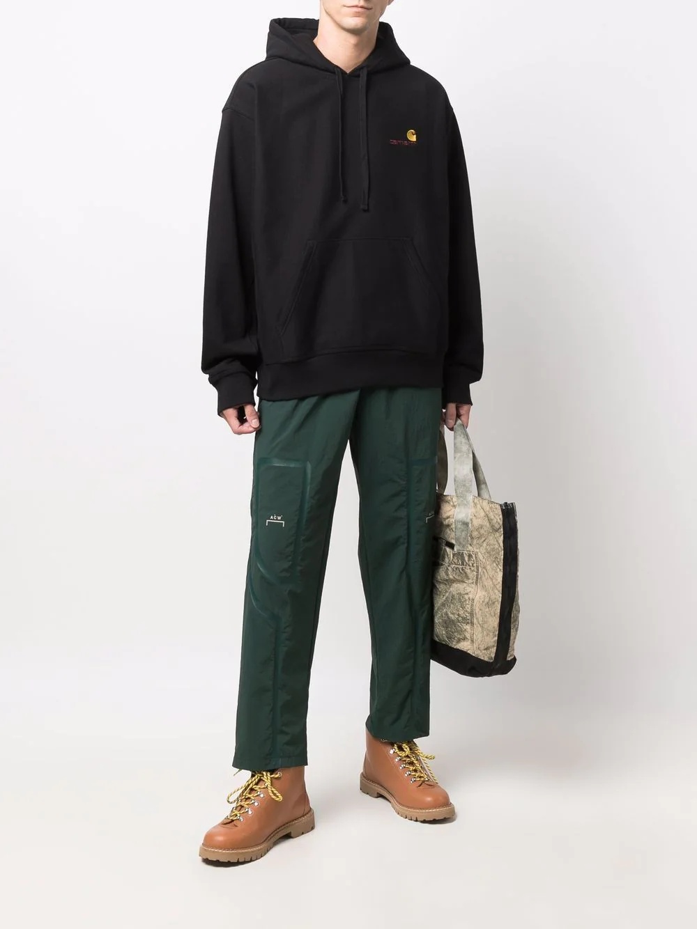 embroidered logo drawstring hoodie - 3