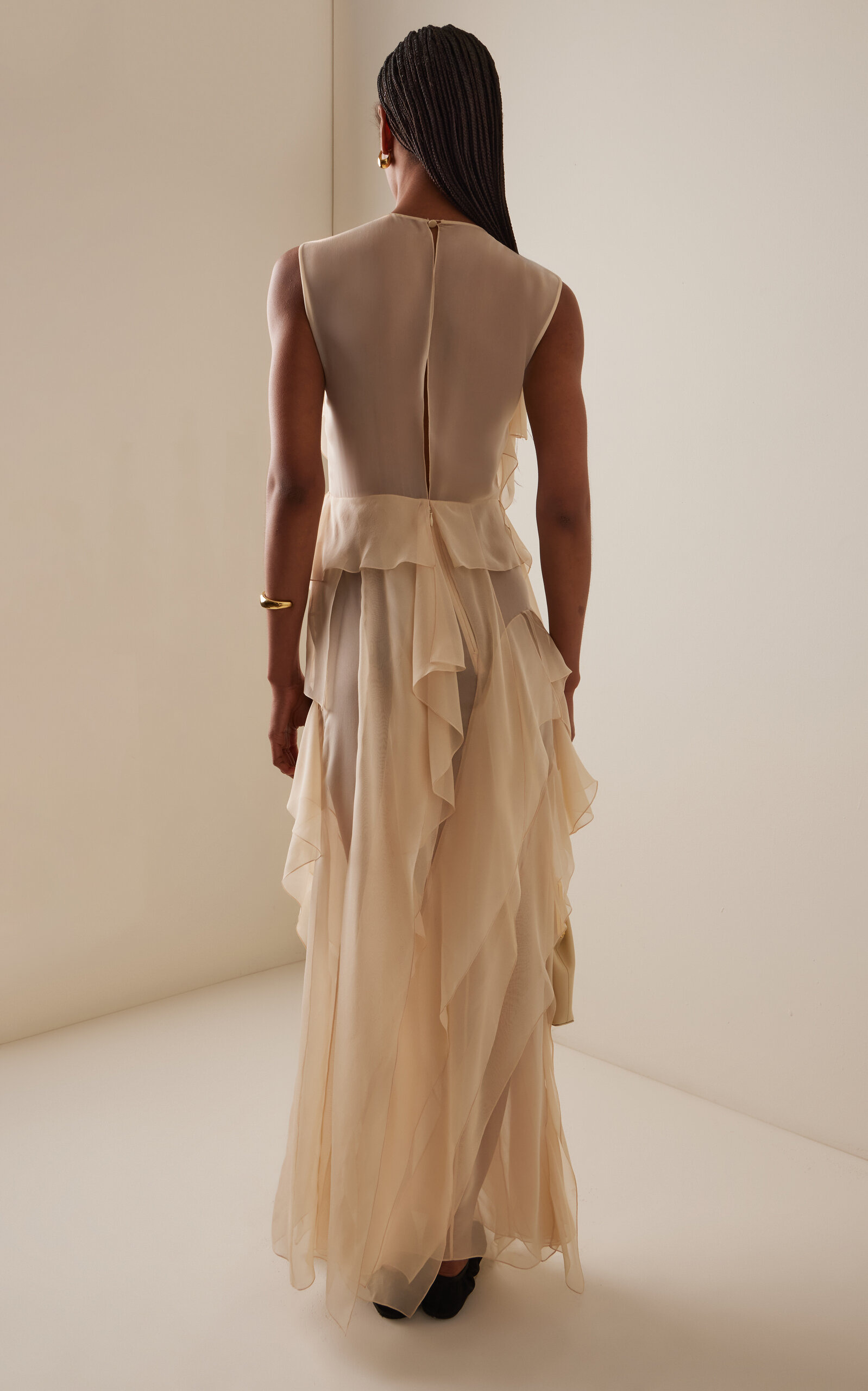 Gigi Ruffled Silk Maxi Dress neutral - 4