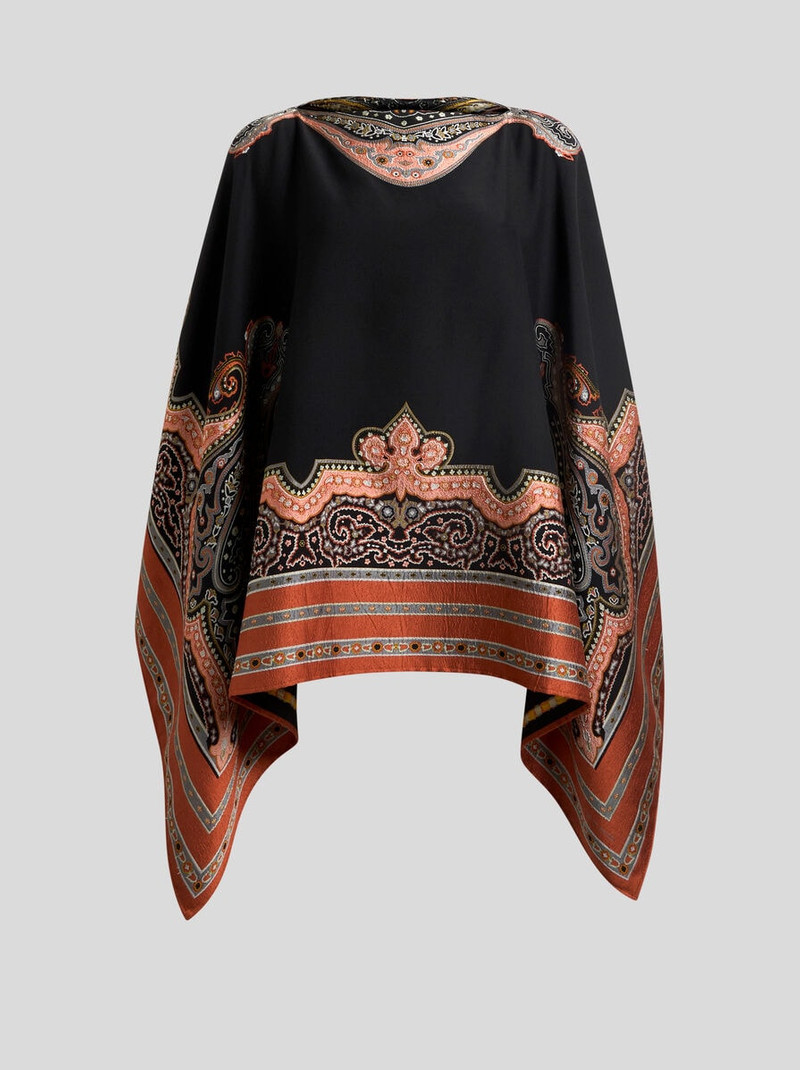 SILK-BLEND PONCHO TOP WITH FIL-COUPÉ EMBROIDERY 1