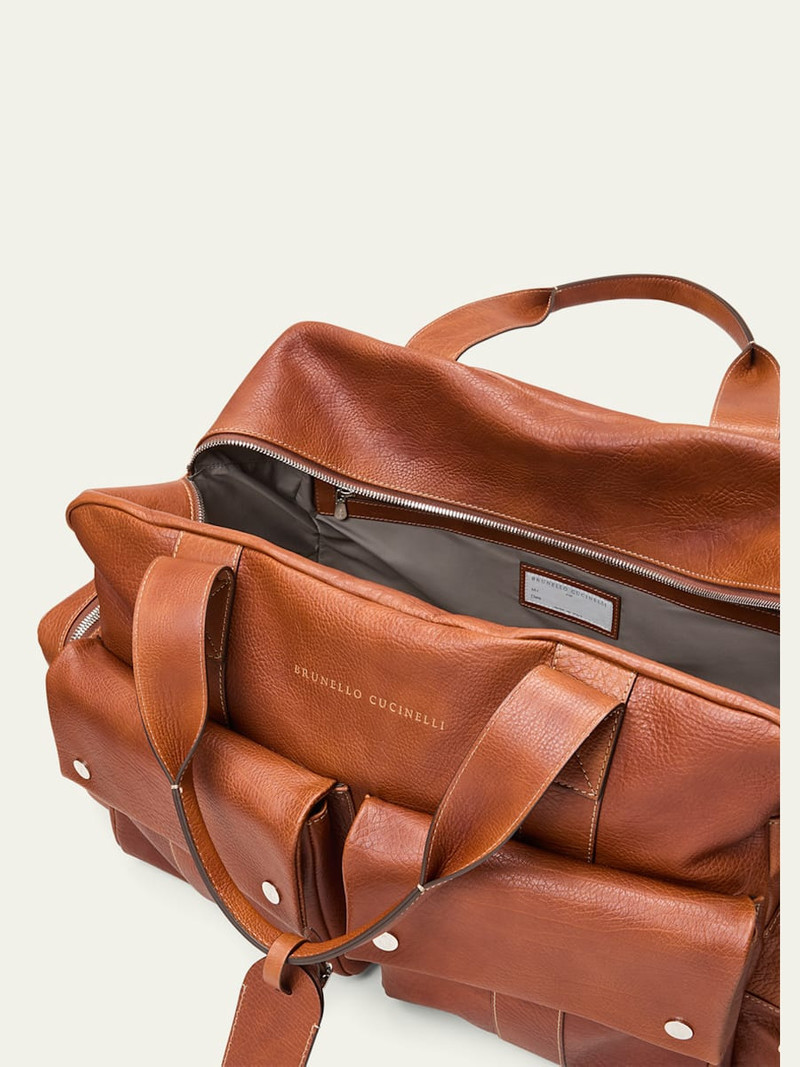 Brunello Cucinelli Men's Grained Calfskin Leisure Duffel Bag outlook