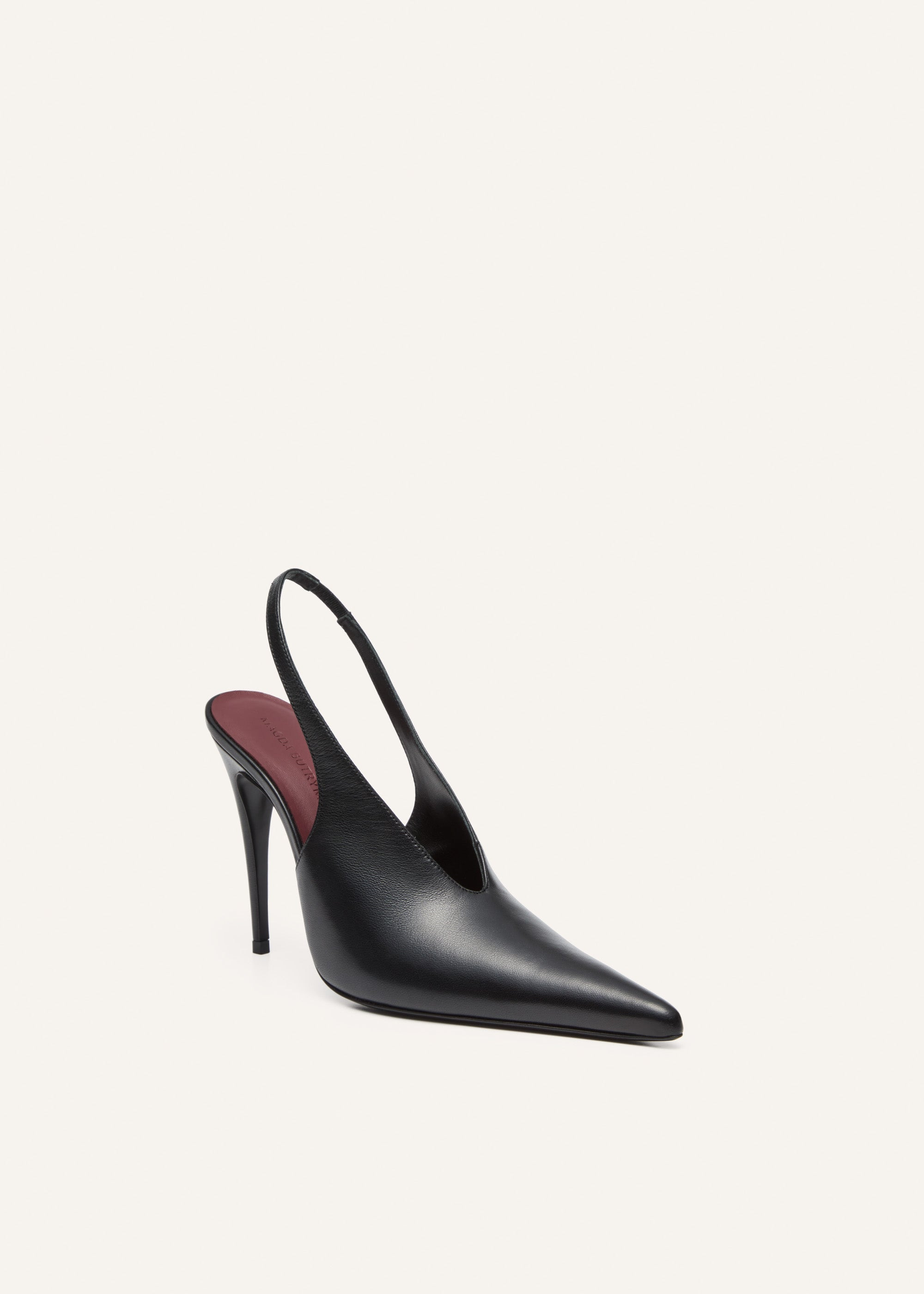 Slingback pointed heel in black leather - 2
