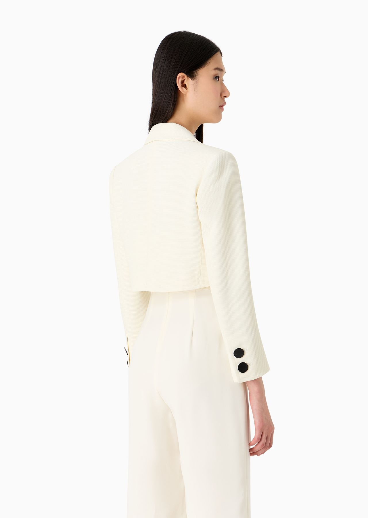 Cropped jacket with lapels in technical faille - 3