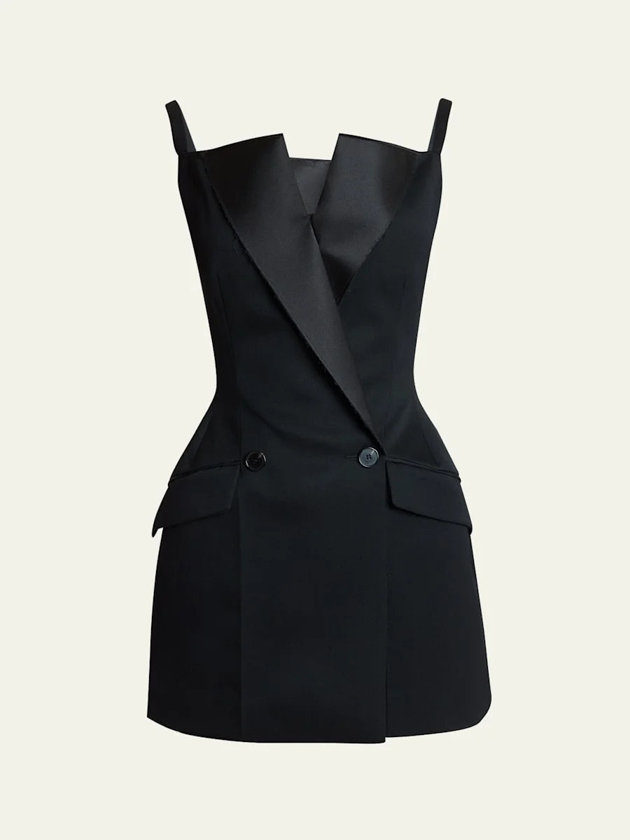 Sleeveless Raw-Edge Tuxedo Mini Dress - 1