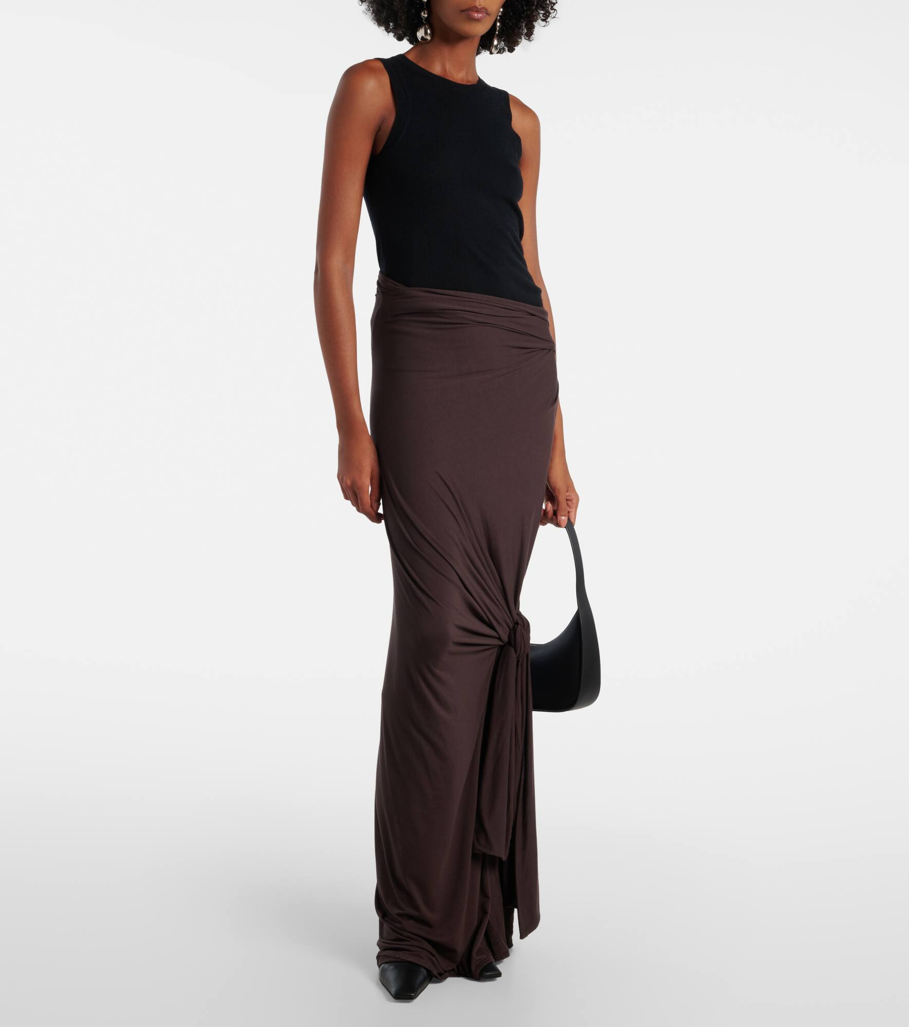 Asymmetric draped jersey maxi skirt - 2