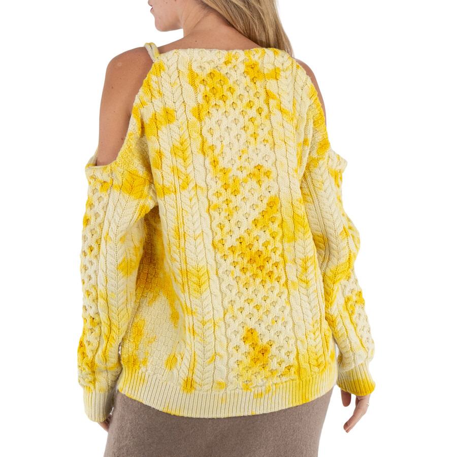 JW Anderson Ladies Yellow Cold Shoulder Cable Jumper - 3