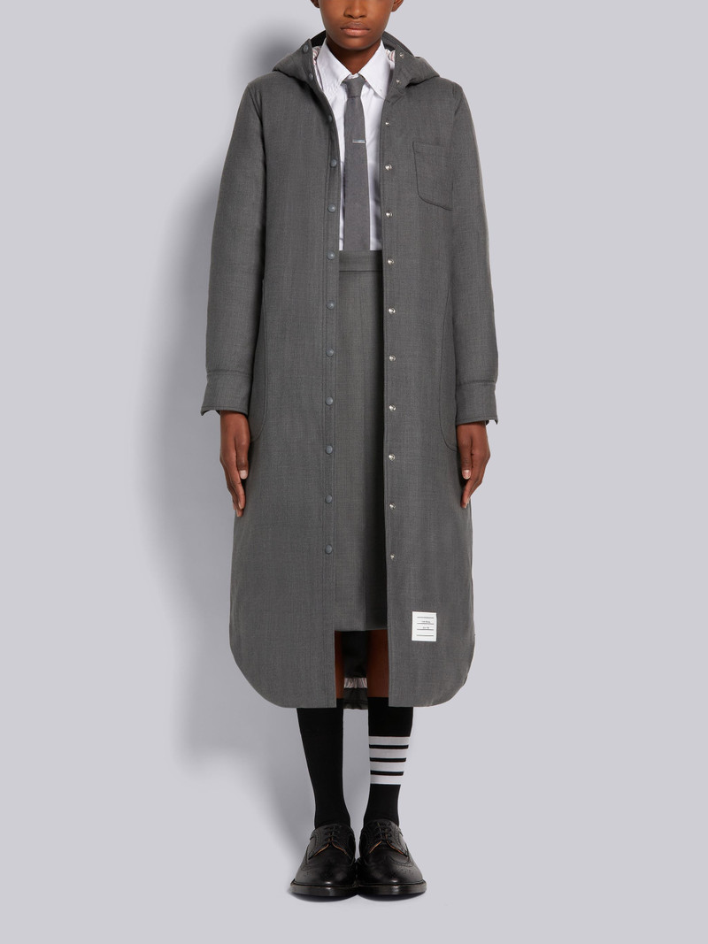 Medium Grey Down-filled Super 120's Wool Twill Drawstring Mid-calf Hooded Shirtdress 3