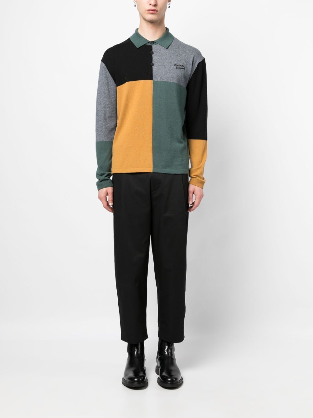 colour-block knitted polo jumper - 2