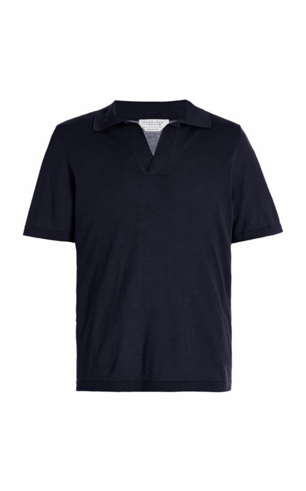 Stendhal Knit Short Sleeve Polo in Navy Cashmere - 1