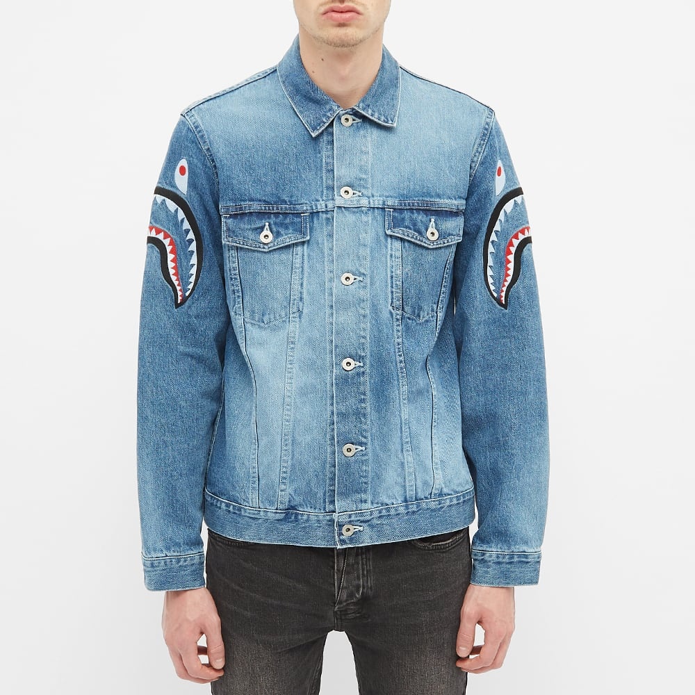 A Bathing Ape Shark Embroidery Denim Jacket - 4