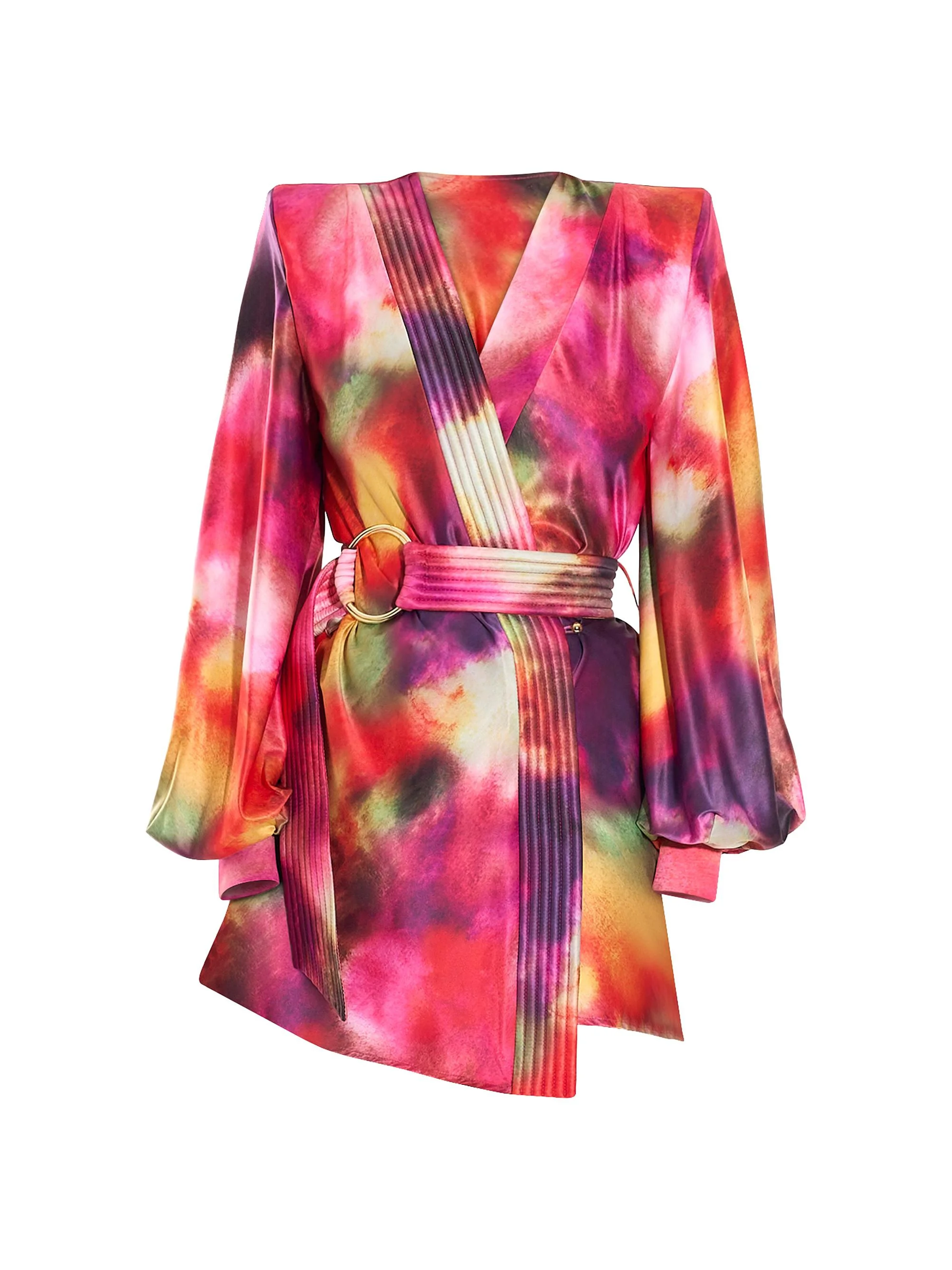 Women's Cala Conta Tie-Dye Satin Tie-Waist Minidress - Multi - 1