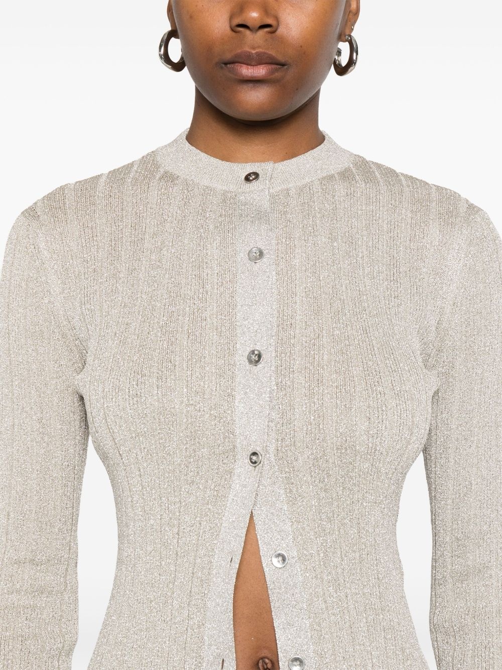 lurex-detail ribbed cardigan - 5
