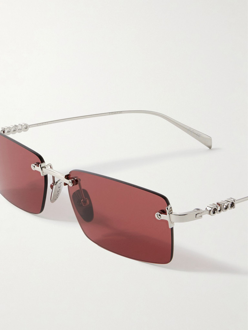GUCCI Rimless Rectangular-Frame Silver-Tone Sunglasses Silver outlook