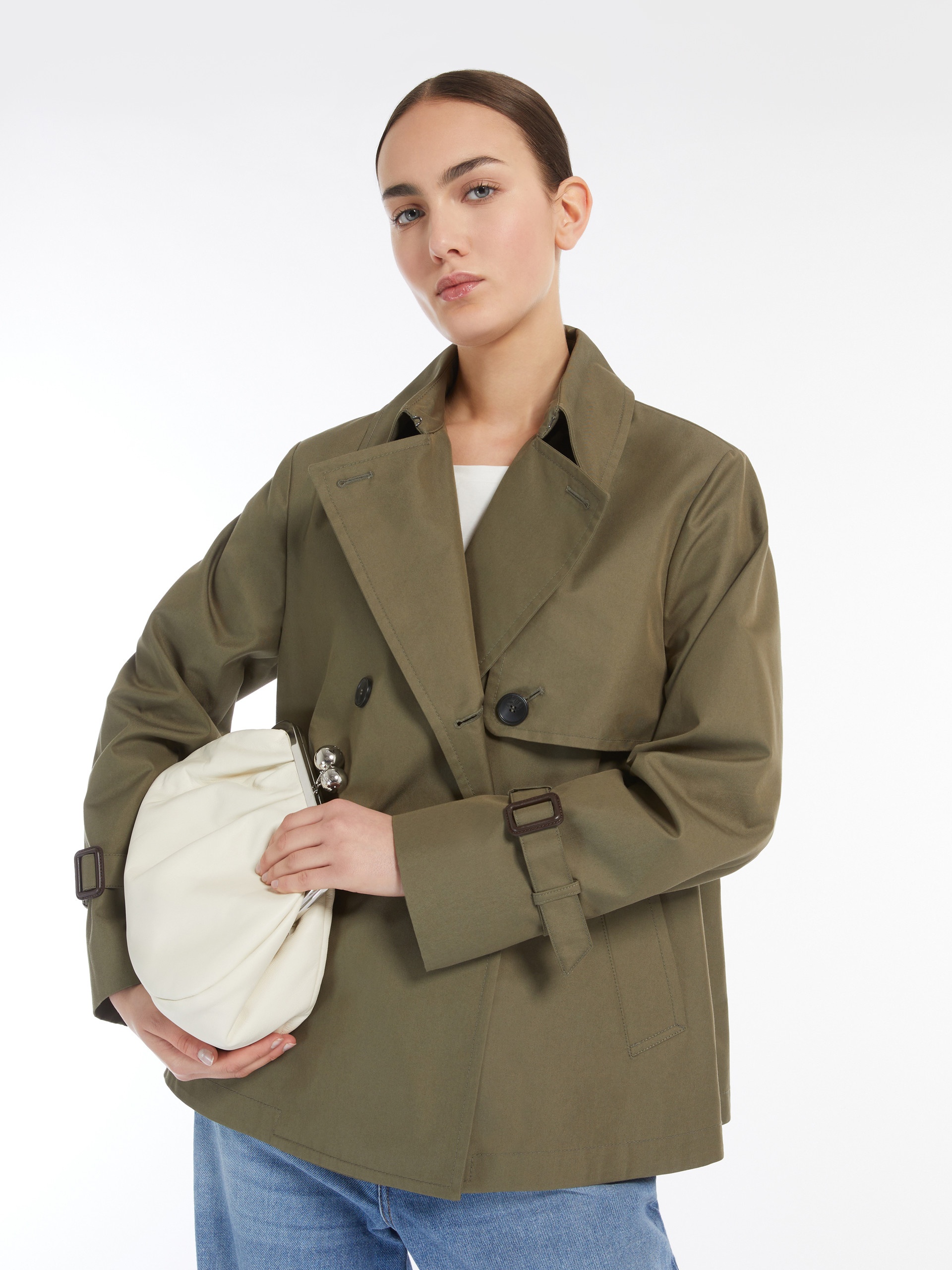 BIGLIA Water-repellent gabardine short trench coat - 5