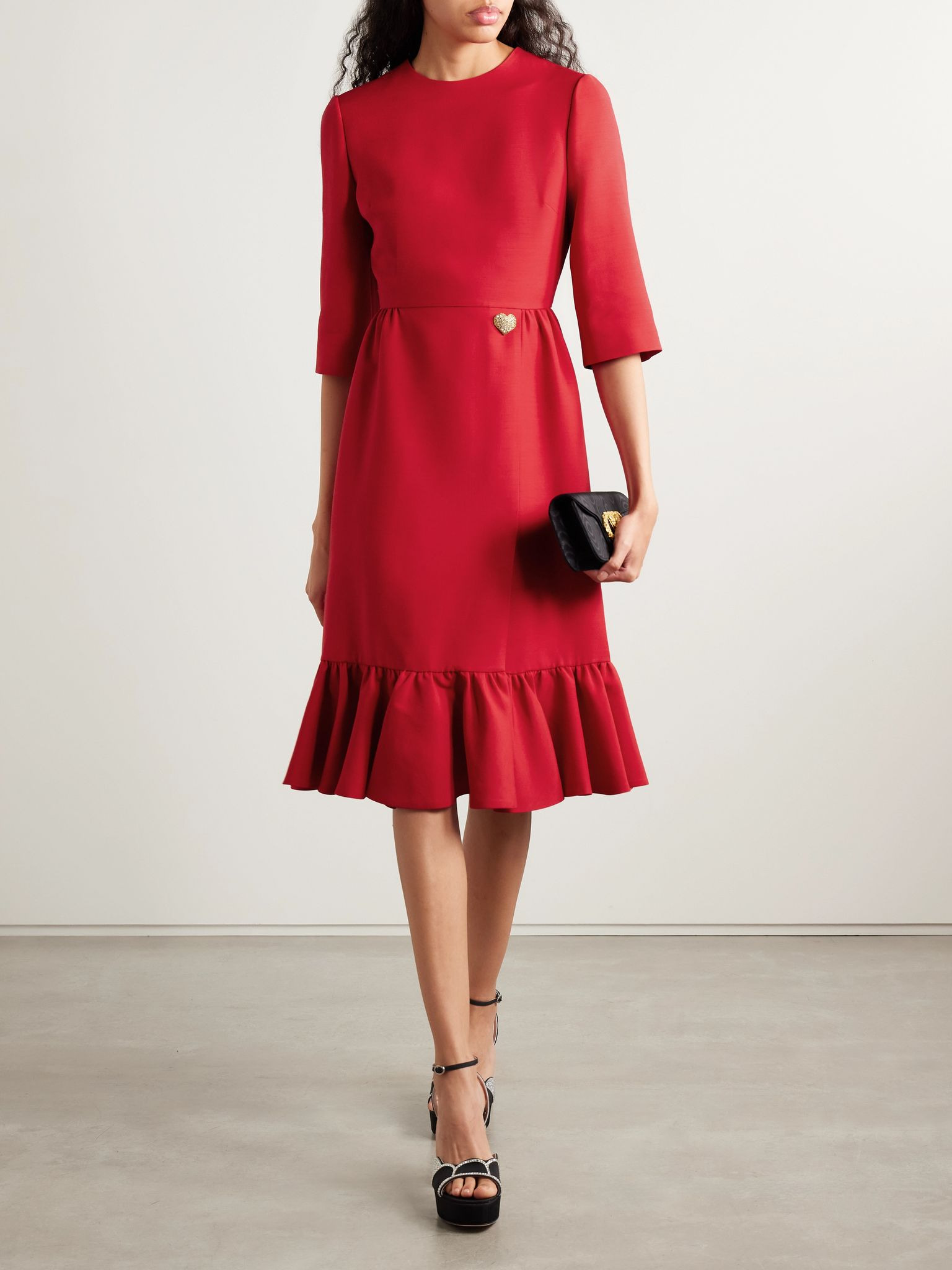 Embellished wool and silk-blend crepe midi dress Red - 2