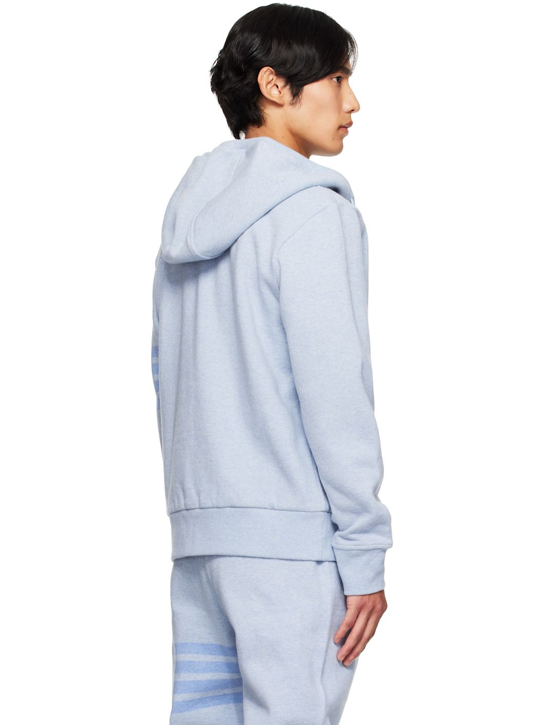 Blue Melange 4-Bar Zip Up Hoodie - 3