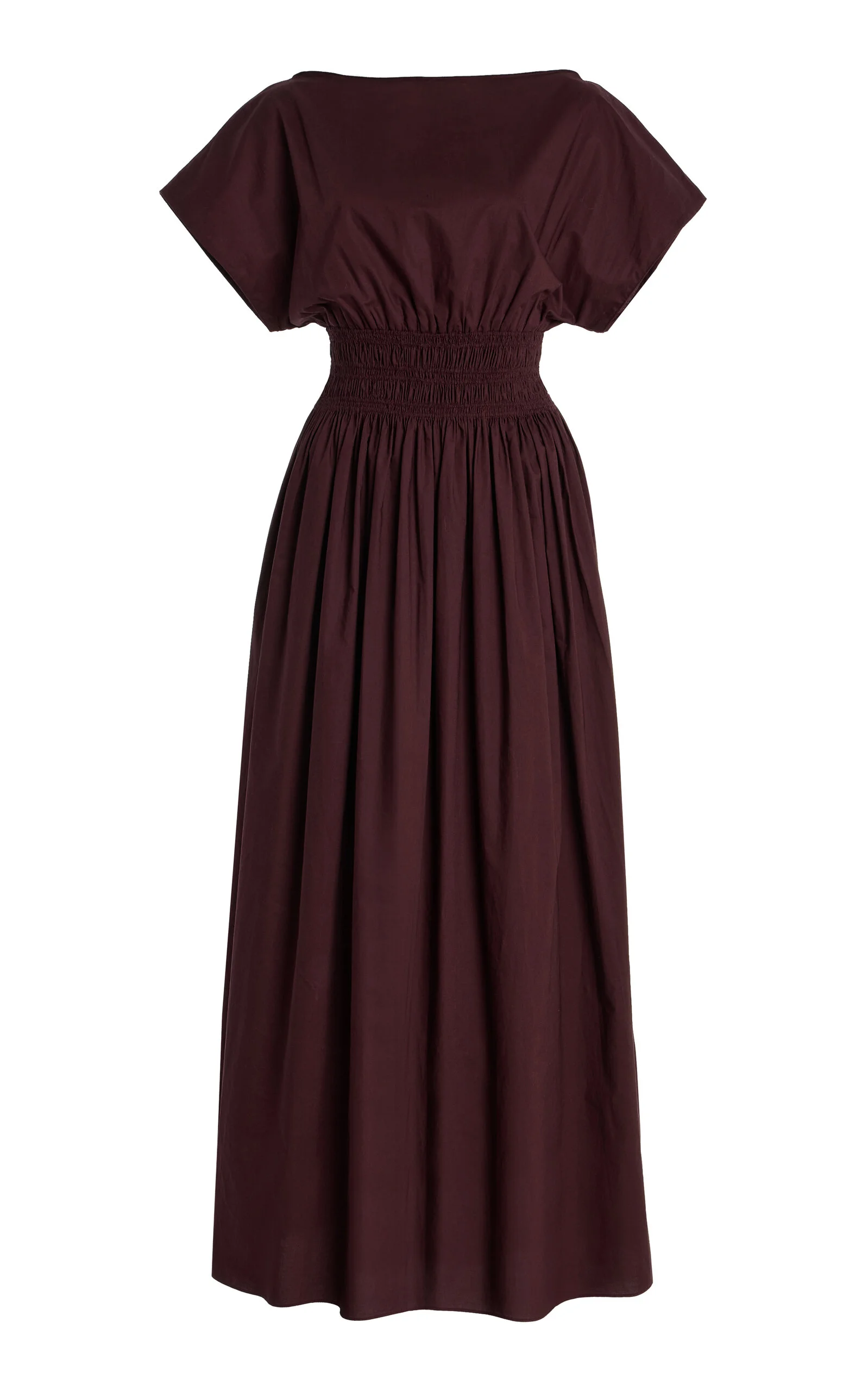 Shirred-Waist Cotton Midi Dress burgundy - 1