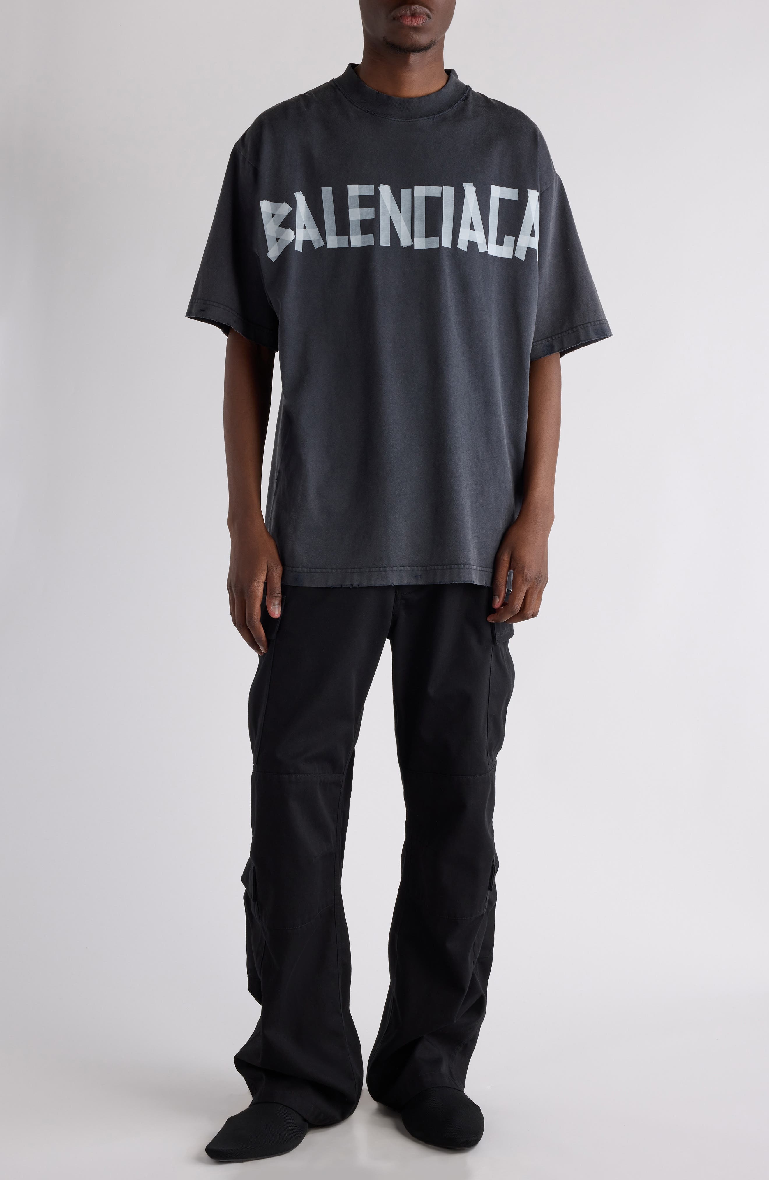 Balenciaga Medium Fit Tape Type Logo Graphic T-Shirt in 1041 Faded Washed Black at Nordstrom - 7