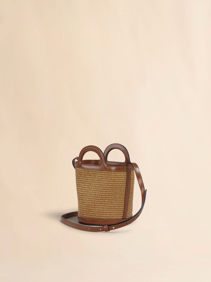 TROPICALIA MINI BUCKET BAG IN BROWN LEATHER AND RAFFIA - 2