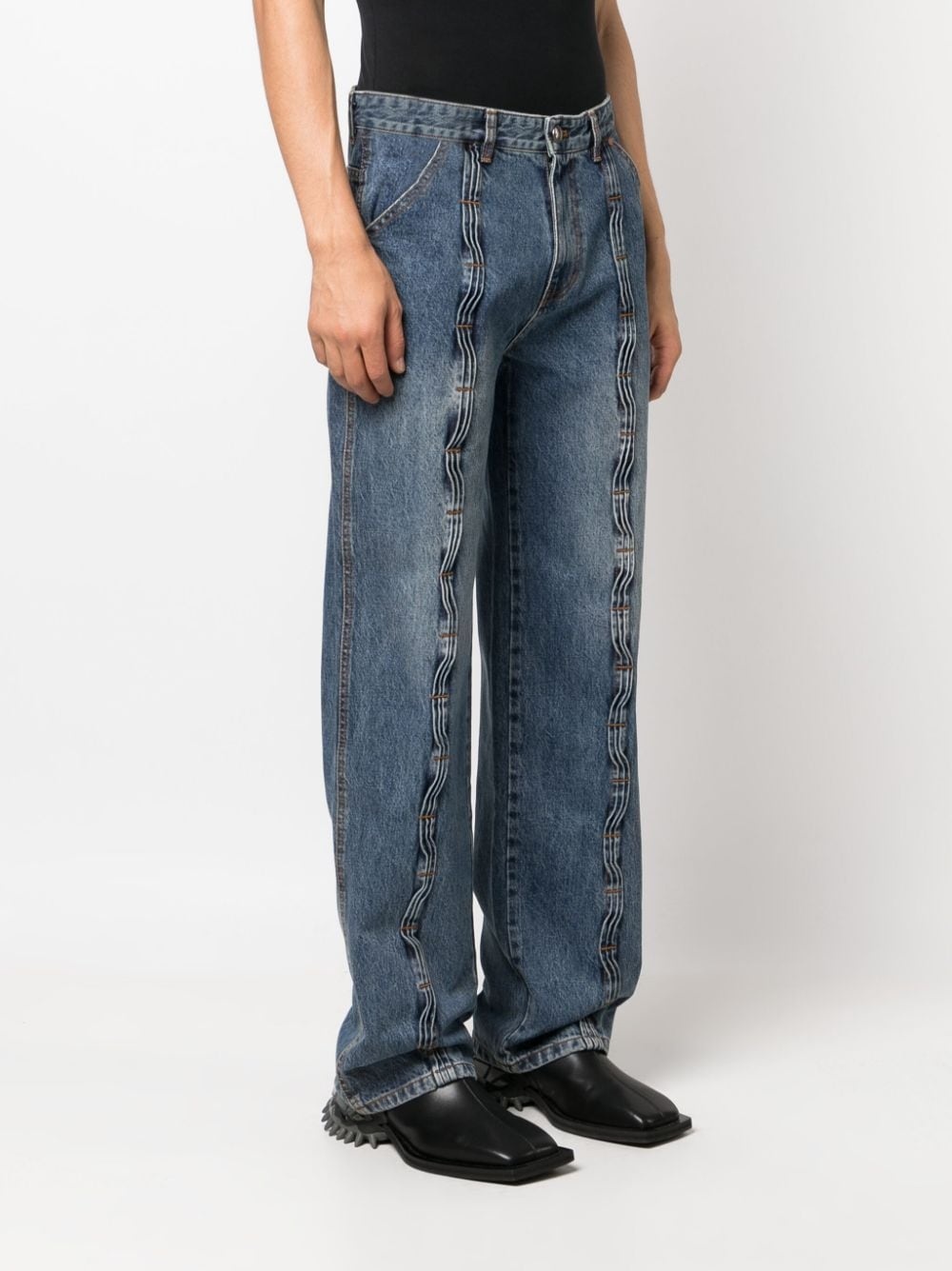 contrast-stitching light-wash jeans - 3