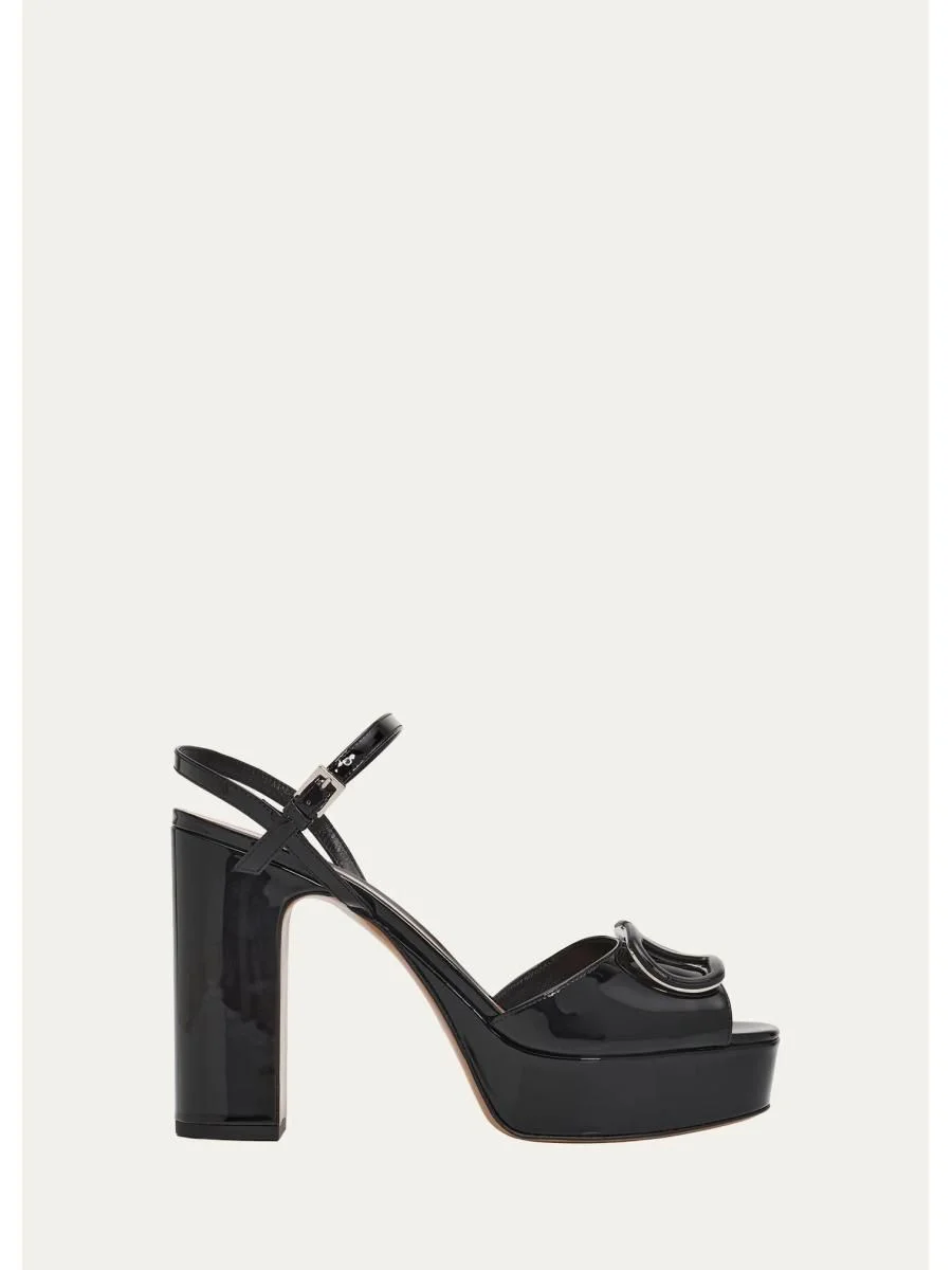 115mm VLogo Patent Leather Platform Sandals - 1