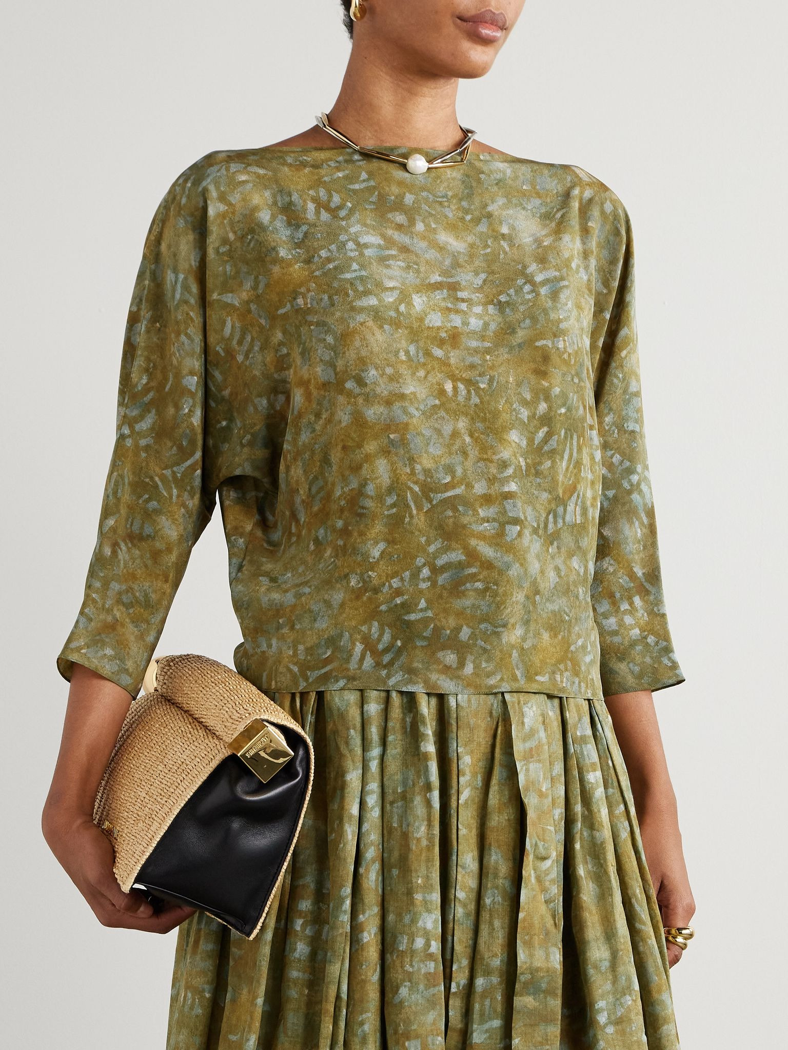 Printed silk-crepe top Green - 3