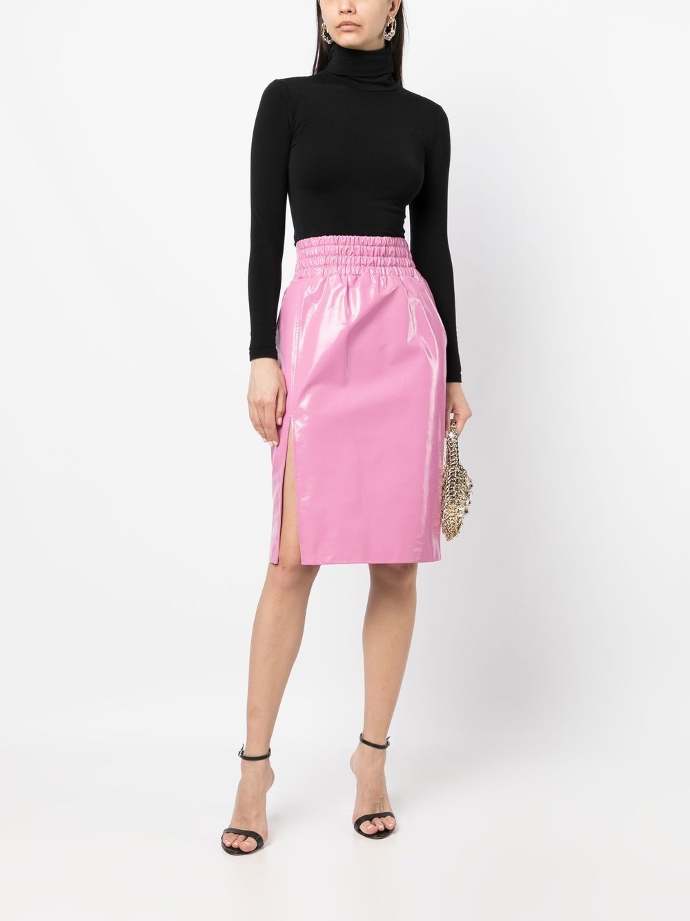 shiny textured leather midi skirt - 2