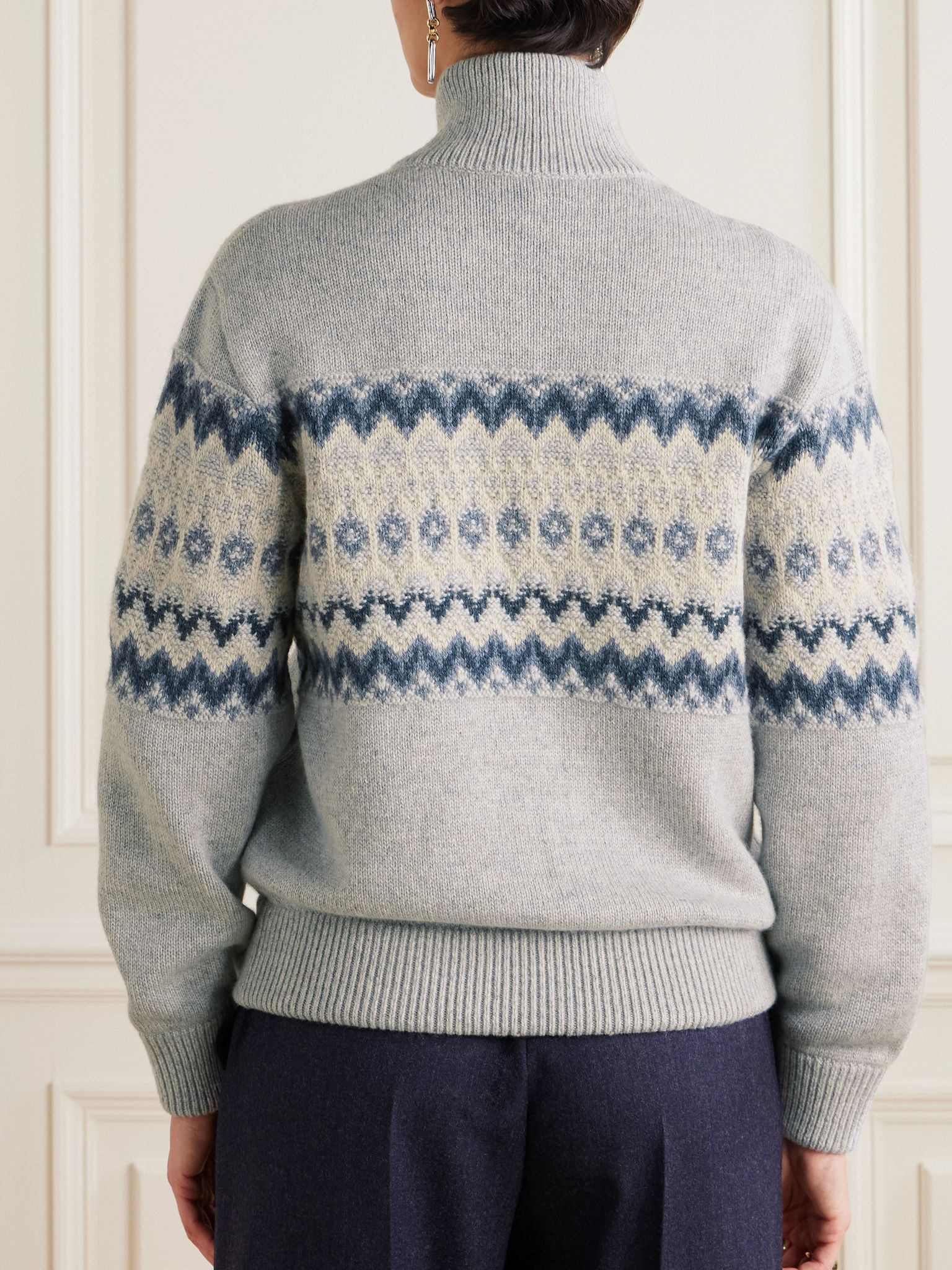 Fair Isle cashmere cardigan Light blue - 4