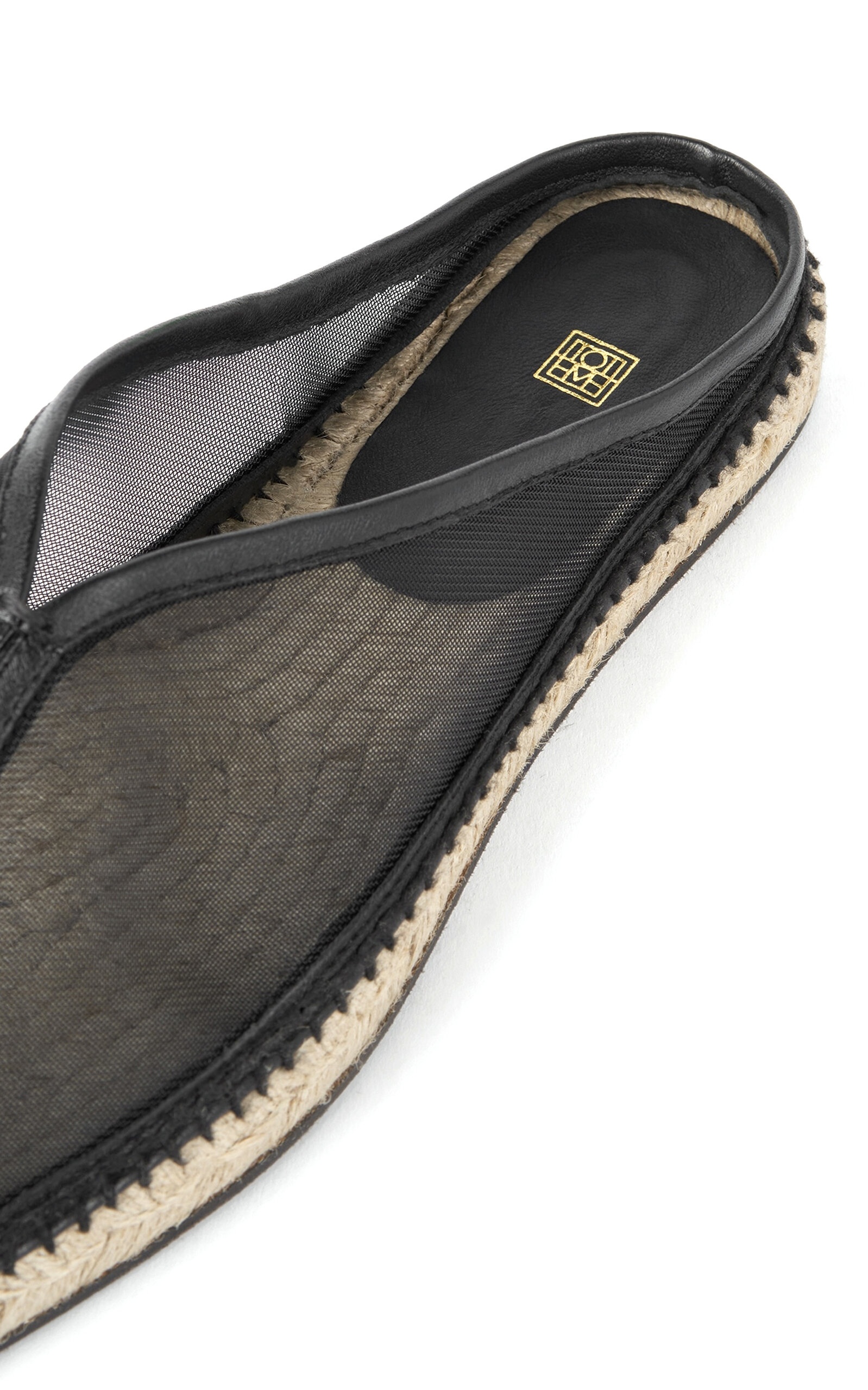 Leather-Trimmed Mesh Slippers black - 5