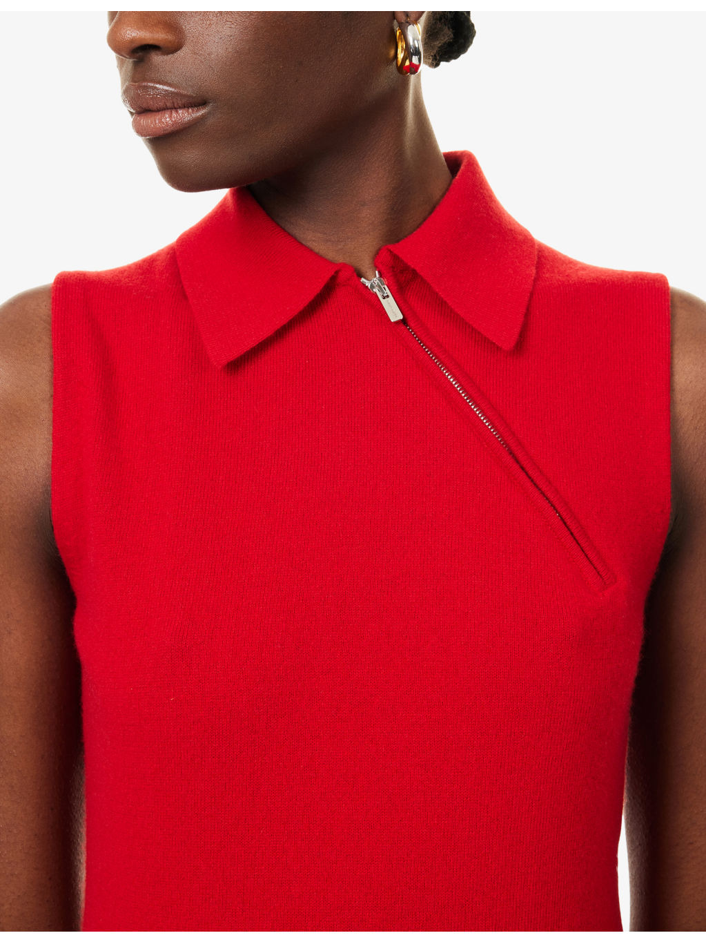 Sleeveless Polo-Collar Cashmere Top - 5