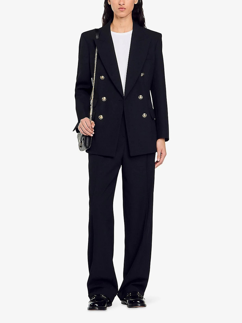 Sandro Lapel-collar double-breasted wool-blend blazer outlook