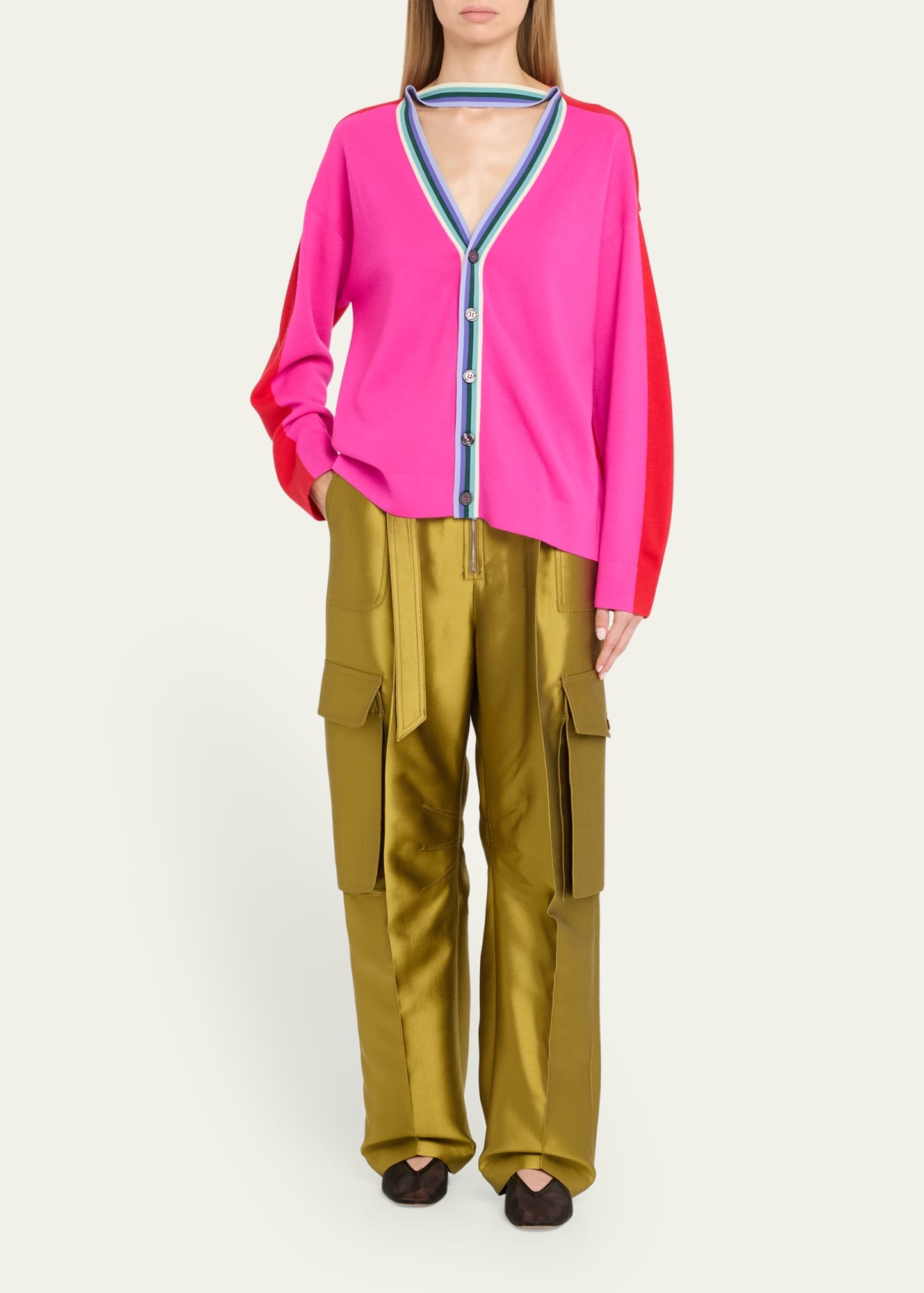 Belted Straight Leg Silk Cargo Pants - 2