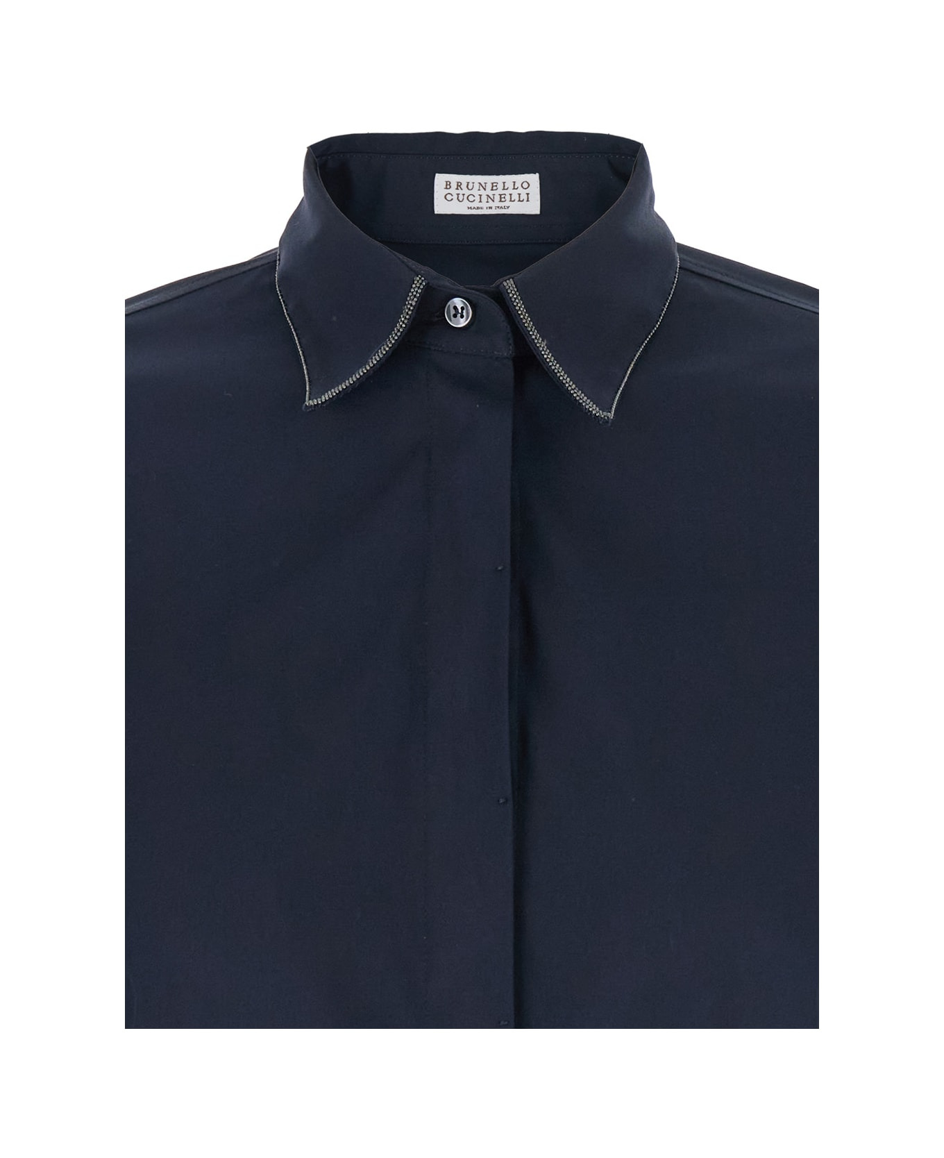 Blue Shirt With Pointed Collar And Monil Detail On The Collar In Cotton Blend Woman - 3