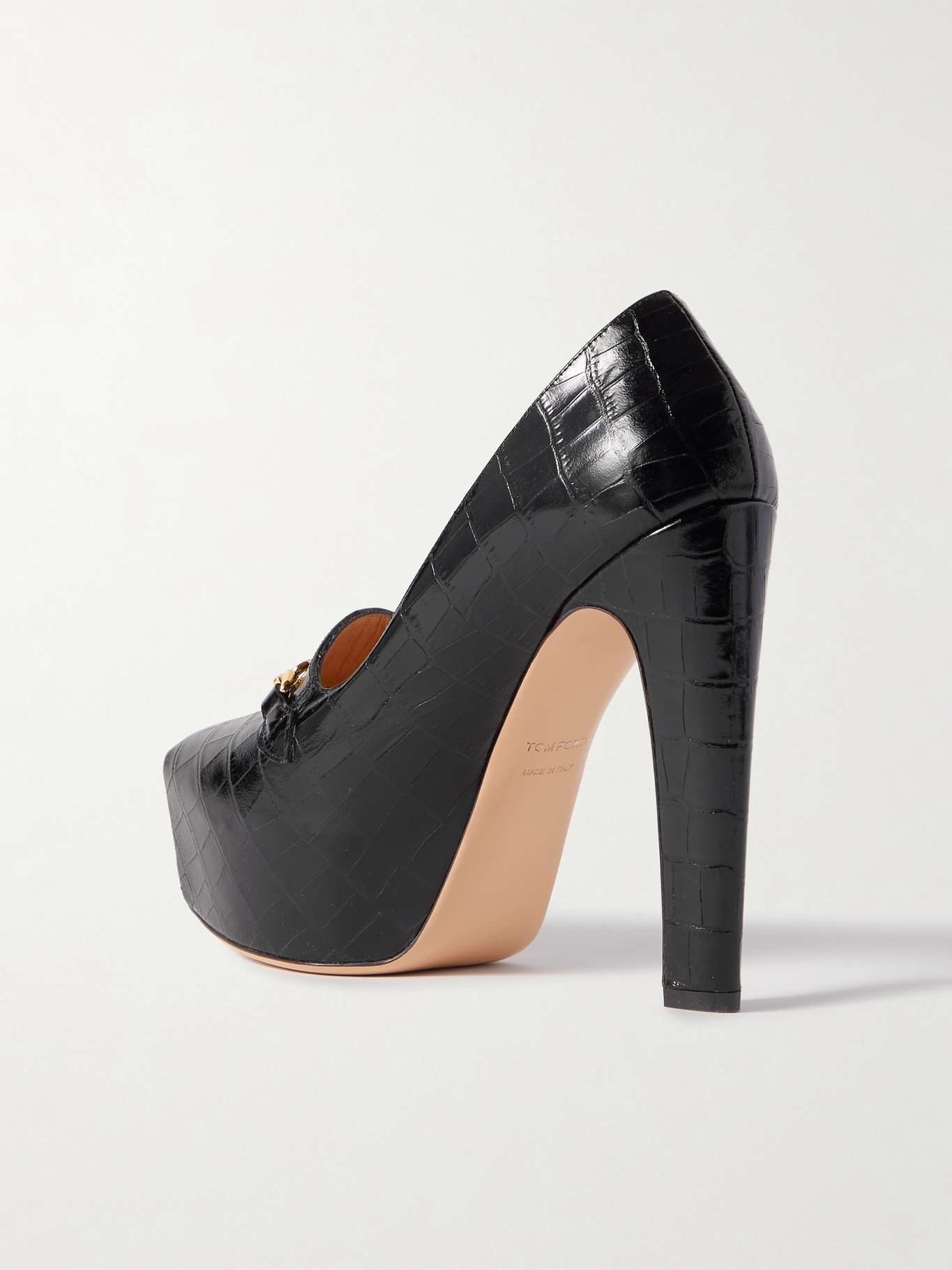 Whitney embellished croc-effect leather platform pumps - 3