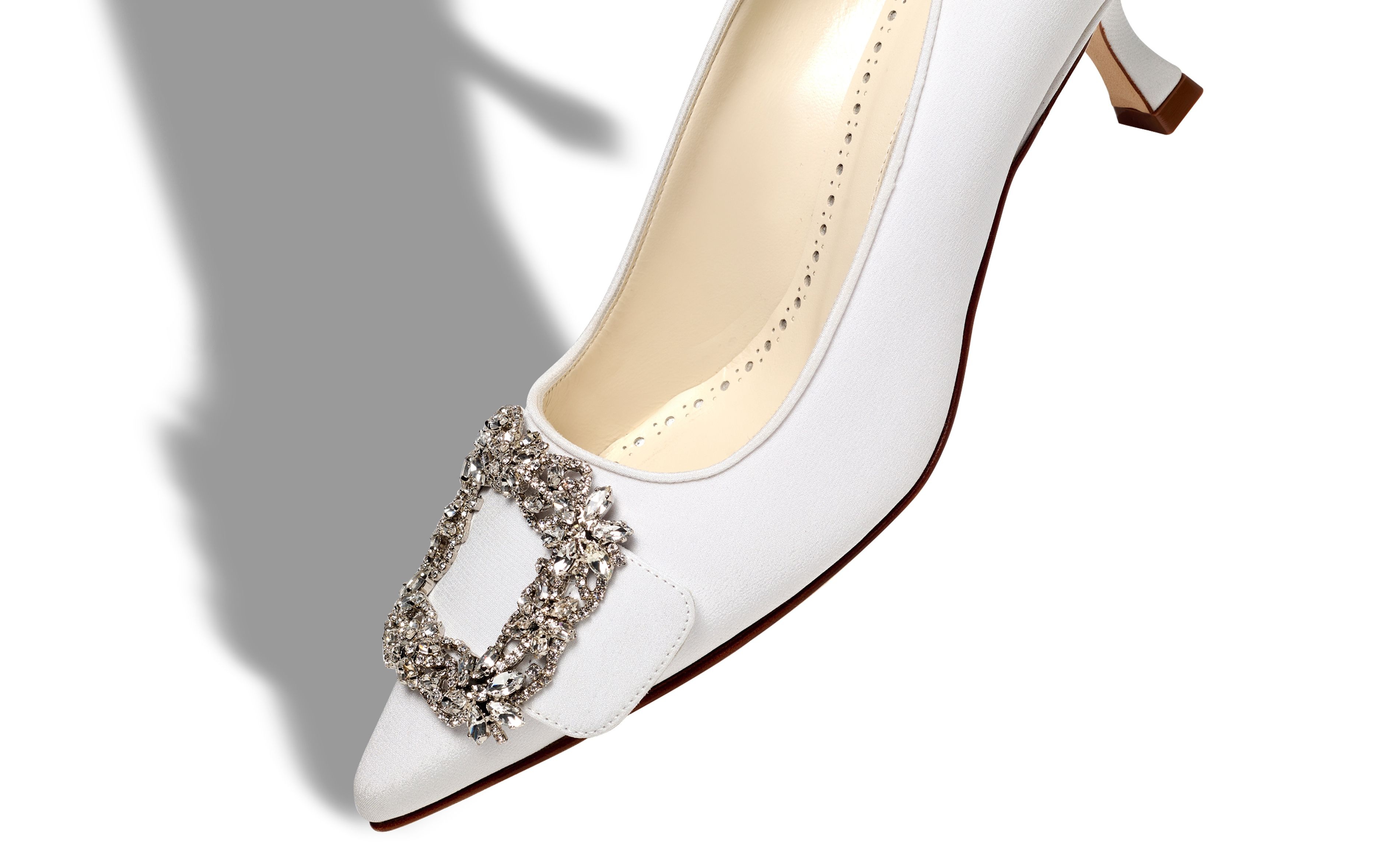 Cream Crepe De Chine Buckle Detail Pumps - 4