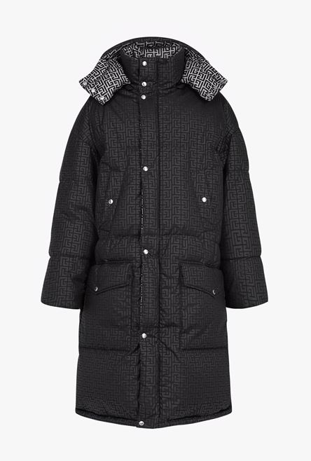 Long ivory and black nylon reversible quilted coat with Balmain monogram - 5