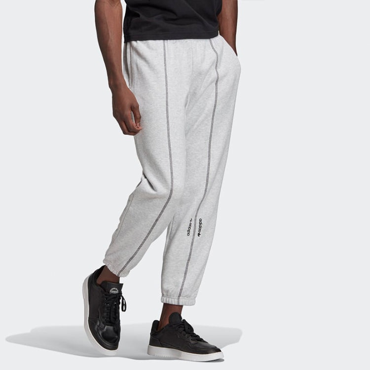 Men's adidas originals Embroidered Logo Solid Color Bundle Feet Sports Pants/Trousers/Joggers Gray G - 5