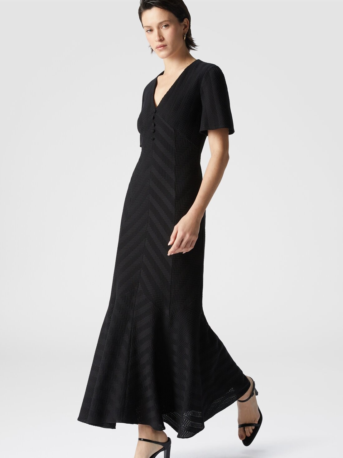 Long dress in cotton and zigzag viscose with flared hem - 4