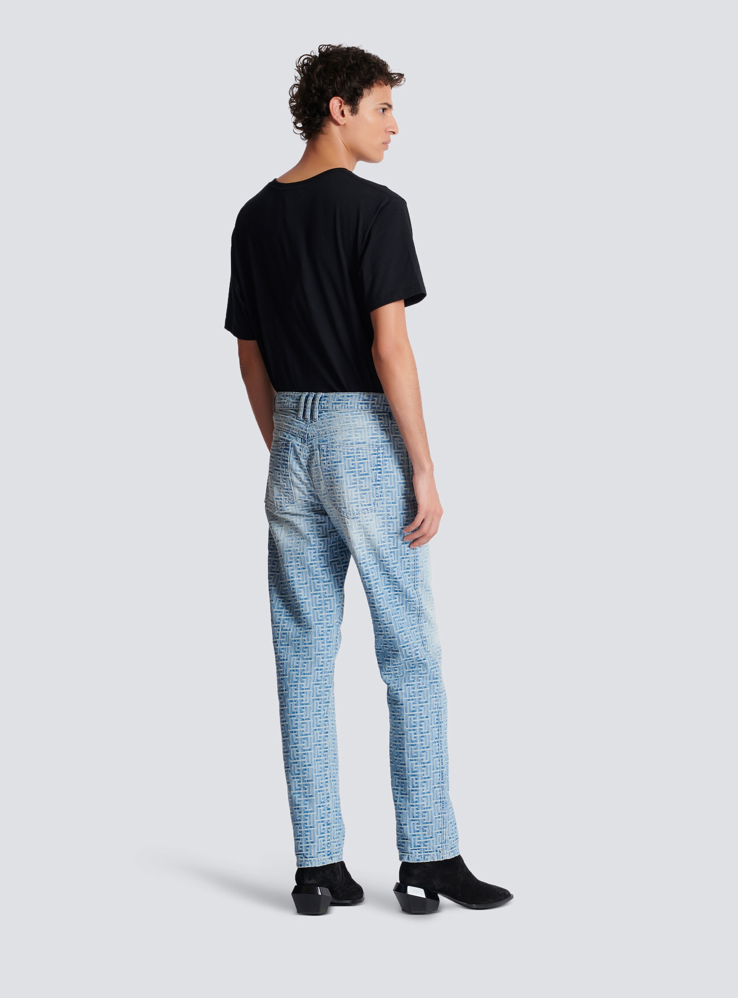 Monogrammed jacquard denim jeans - 4