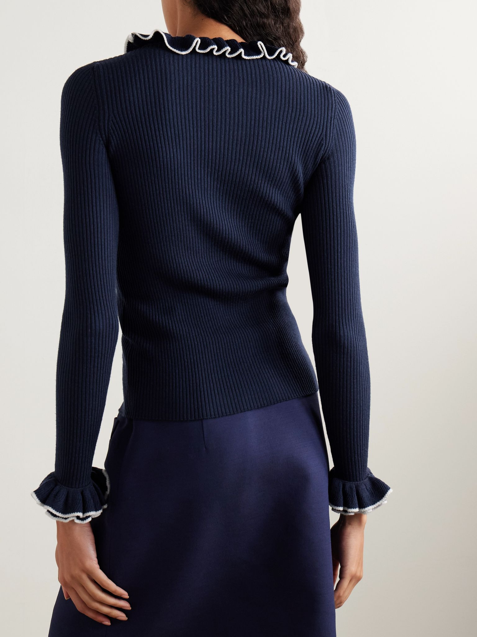 Ruffled ribbed wool sweater Blue - 4