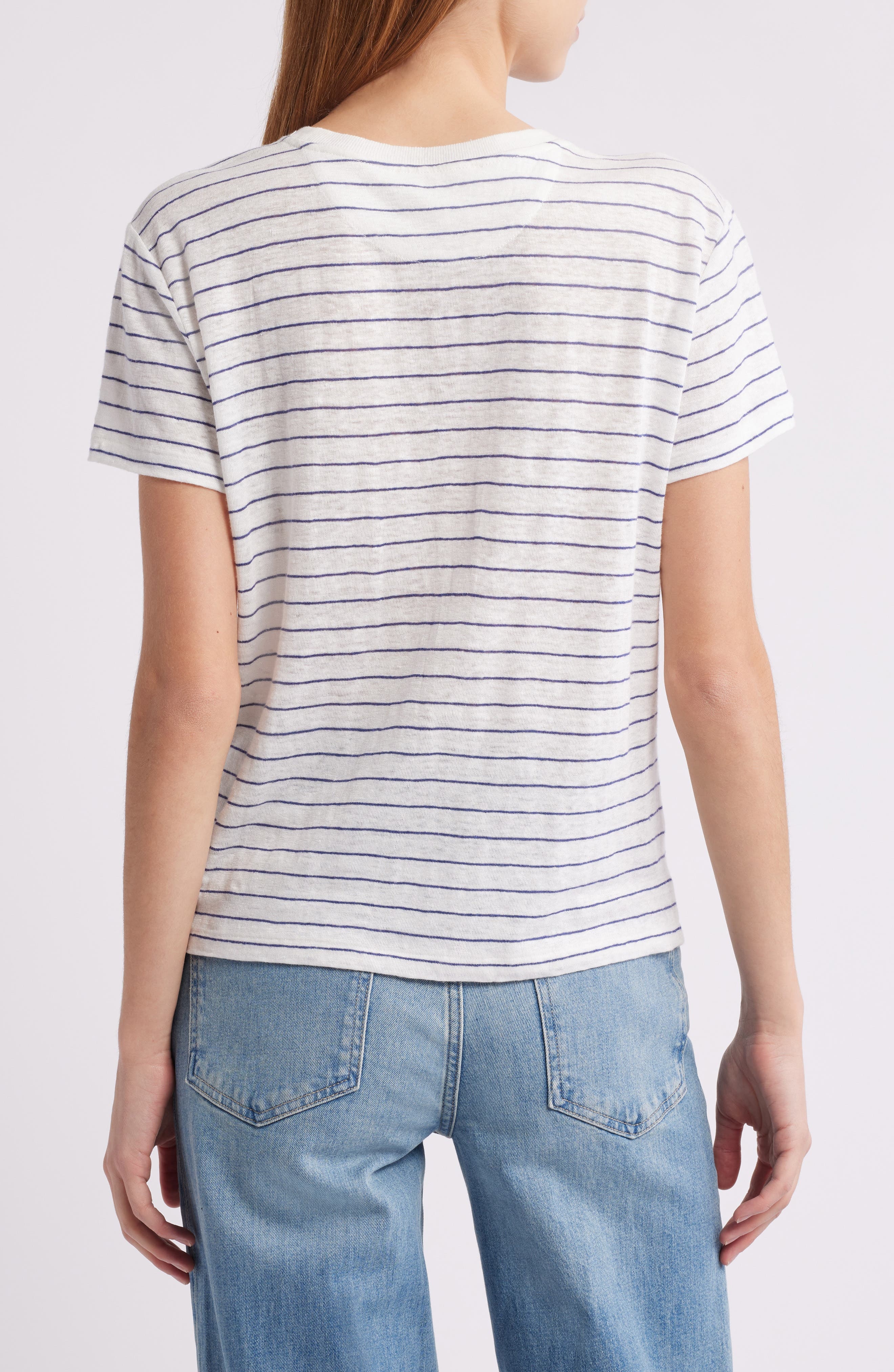 FRAME The Stripe Linen Baby T-Shirt in Navy Multi at Nordstrom - 2