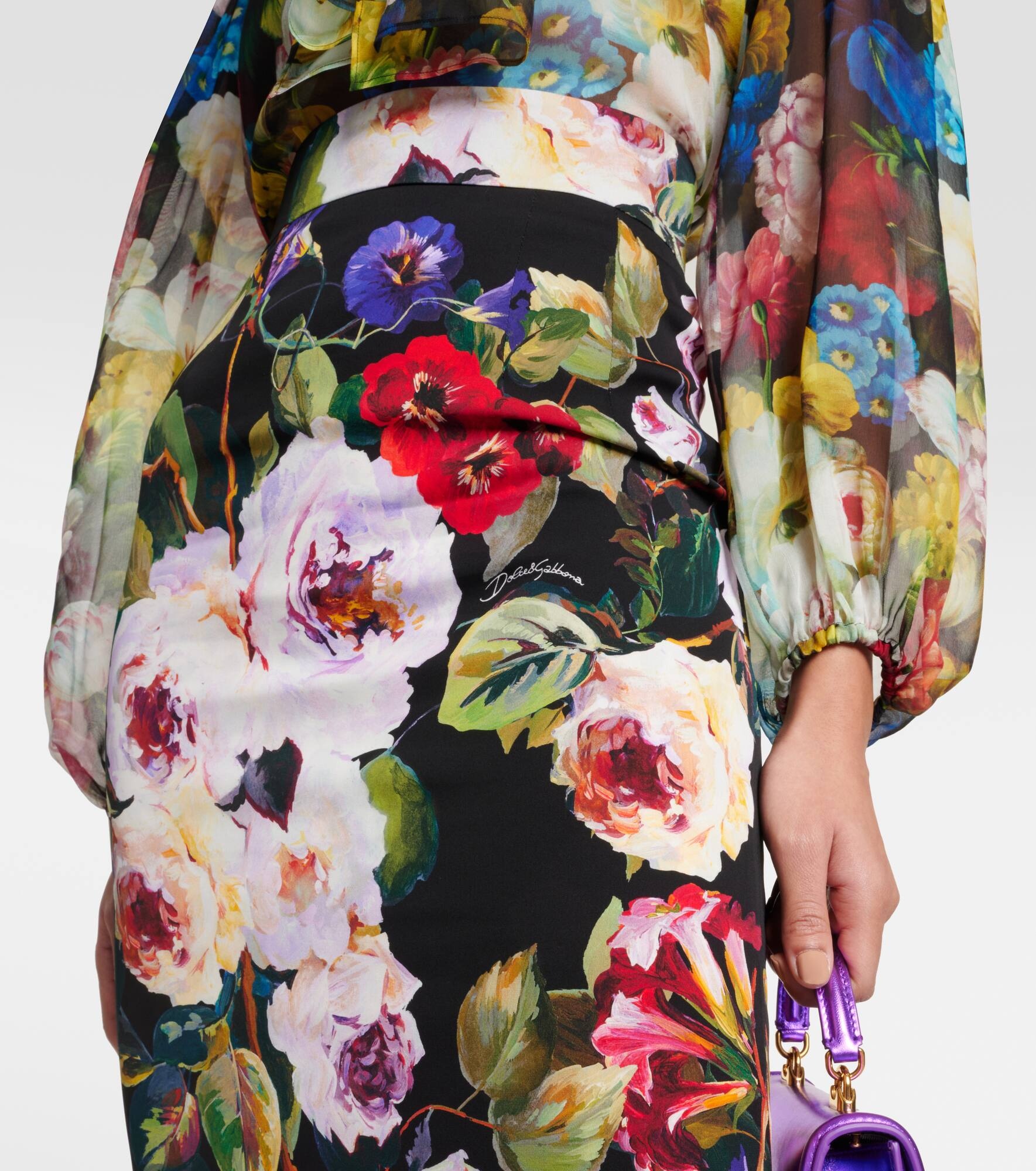 Rose Garden charmeuse midi skirt - 4