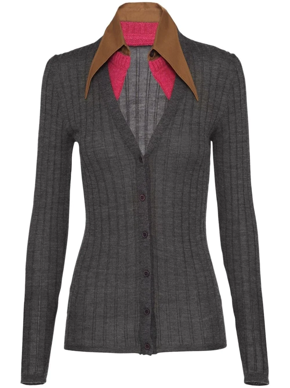 contrasting collar cashmere cardigan - 1